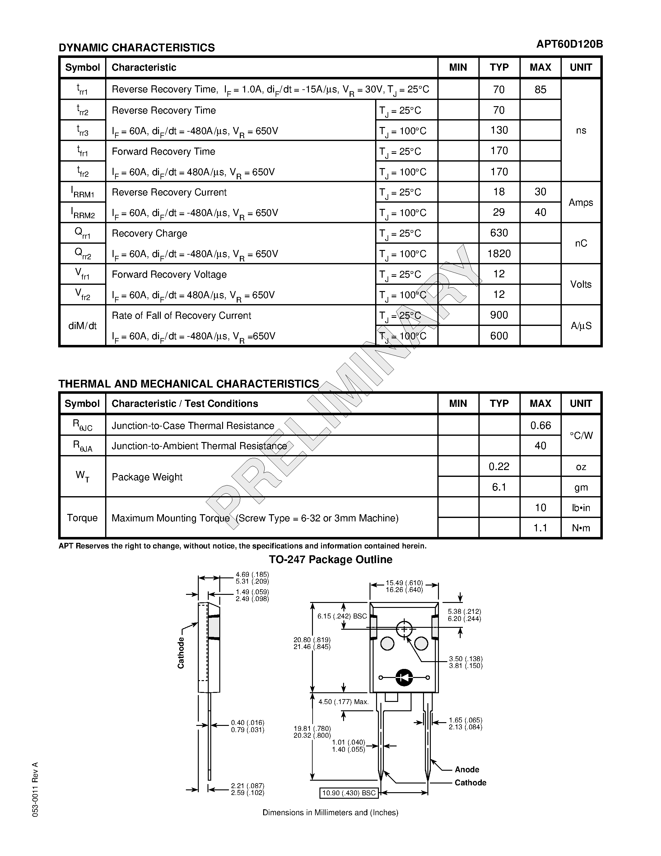 Datasheet APT60D120B page 2 Datasheet APT60D120B - ULTRAFAST SOFT RECOVERY RECTIFIER DIODE page 2