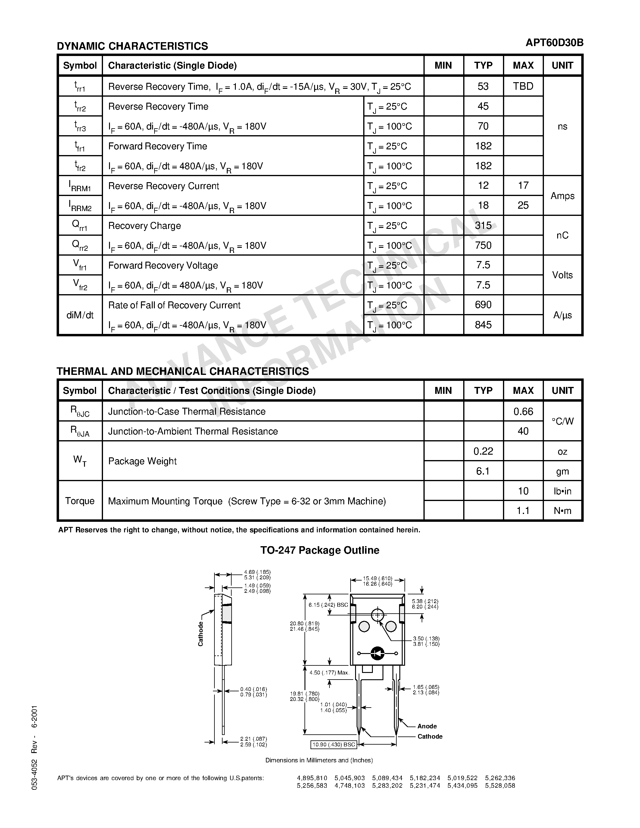 Datasheet APT60D30B page 2 Datasheet APT60D30B - ULTRAFAST SOFT RECOVERY RECTIFIER DIODE page 2