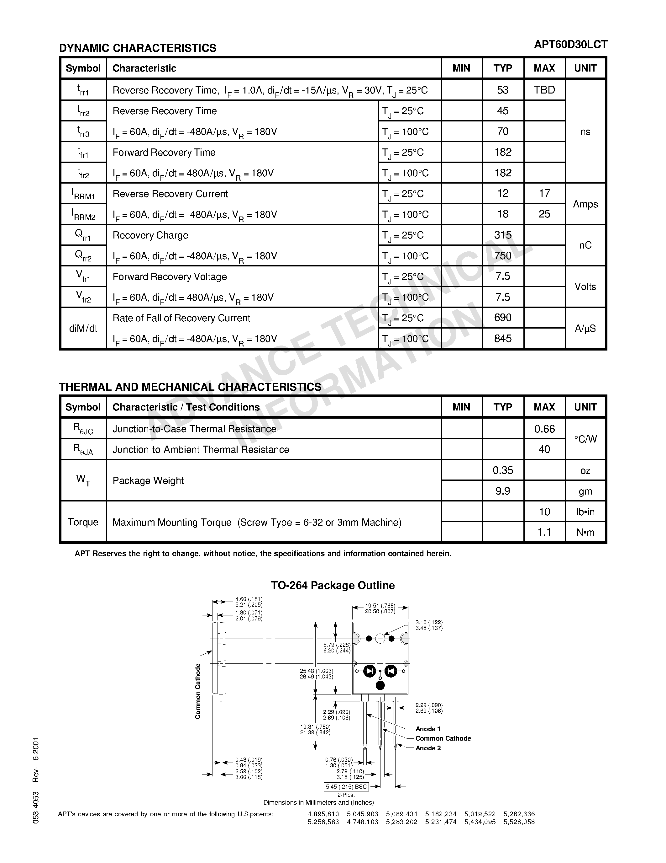 Datasheet APT60D30LCT page 2 Datasheet APT60D30LCT - ULTRAFAST SOFT RECOVERY RECTIFIER DIODES page 2