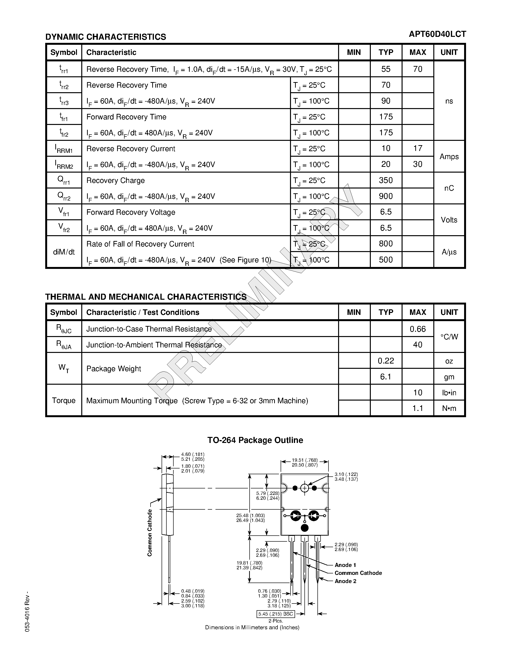 Datasheet APT60D40LCT page 2 Datasheet APT60D40LCT - ULTRAFAST SOFT RECOVERY RECTIFIER DIODES page 2