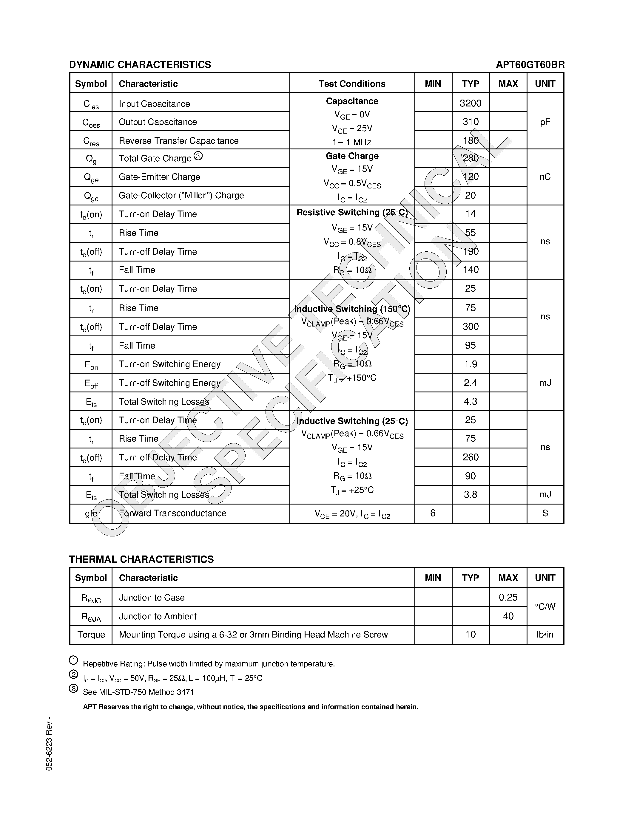 Datasheet APT60GT60BR - The Thunderbolt IGBT is a new generation of high voltage power IGBTs. page 2