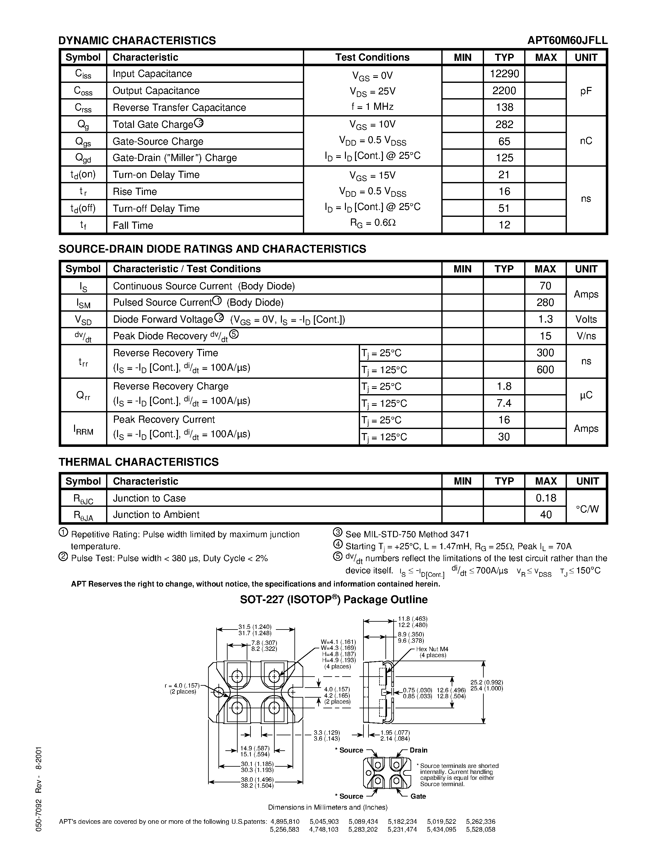 Datasheet APT60M60JFLL - Power MOS 7TM is a new generation of low loss/ high voltage/ N-Channel enhancement mode power MOSFETS. page 2