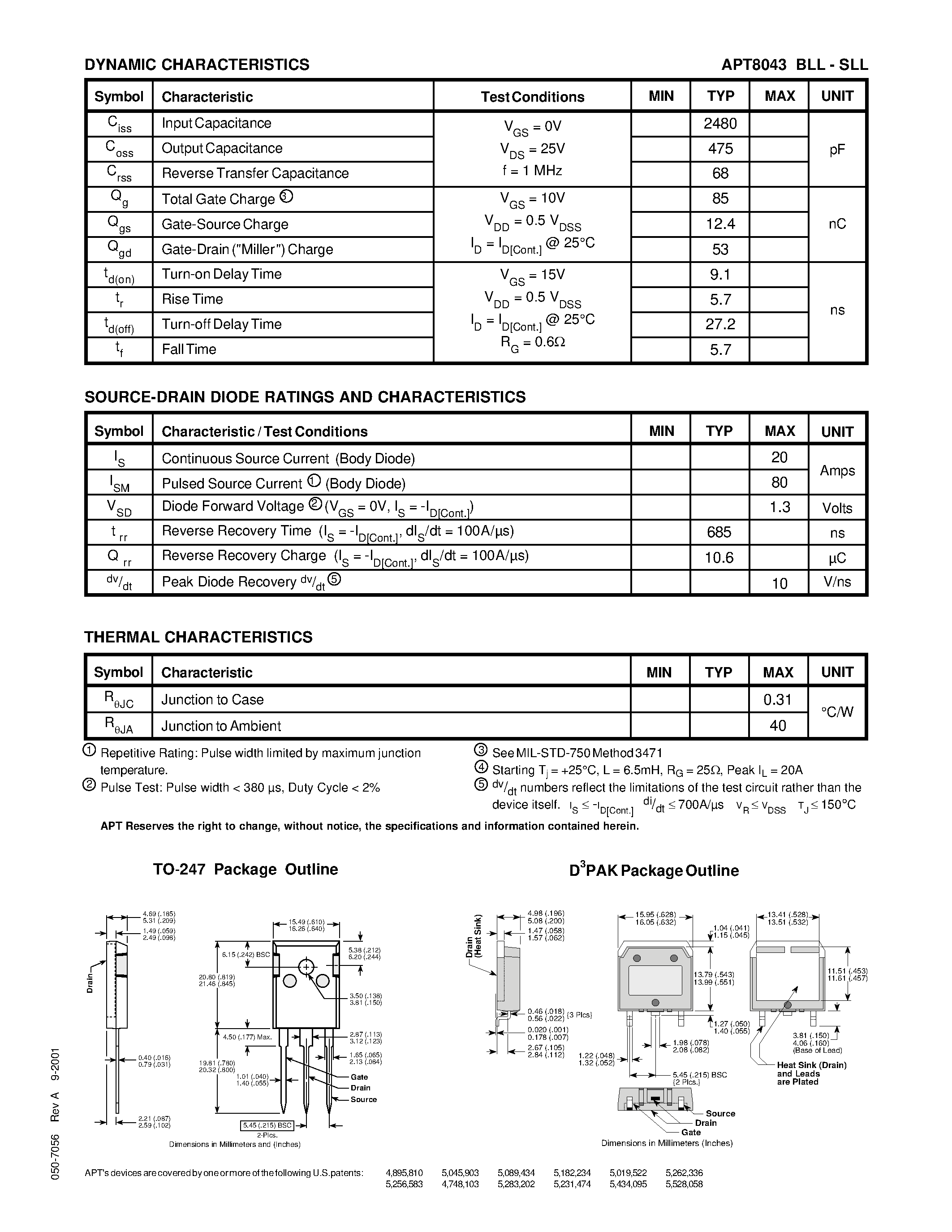 Datasheet APT8043BLL - Power MOS 7TM is a new generation of low loss/ high voltage/ N-Channel enhancement mode power MOSFETS. page 2
