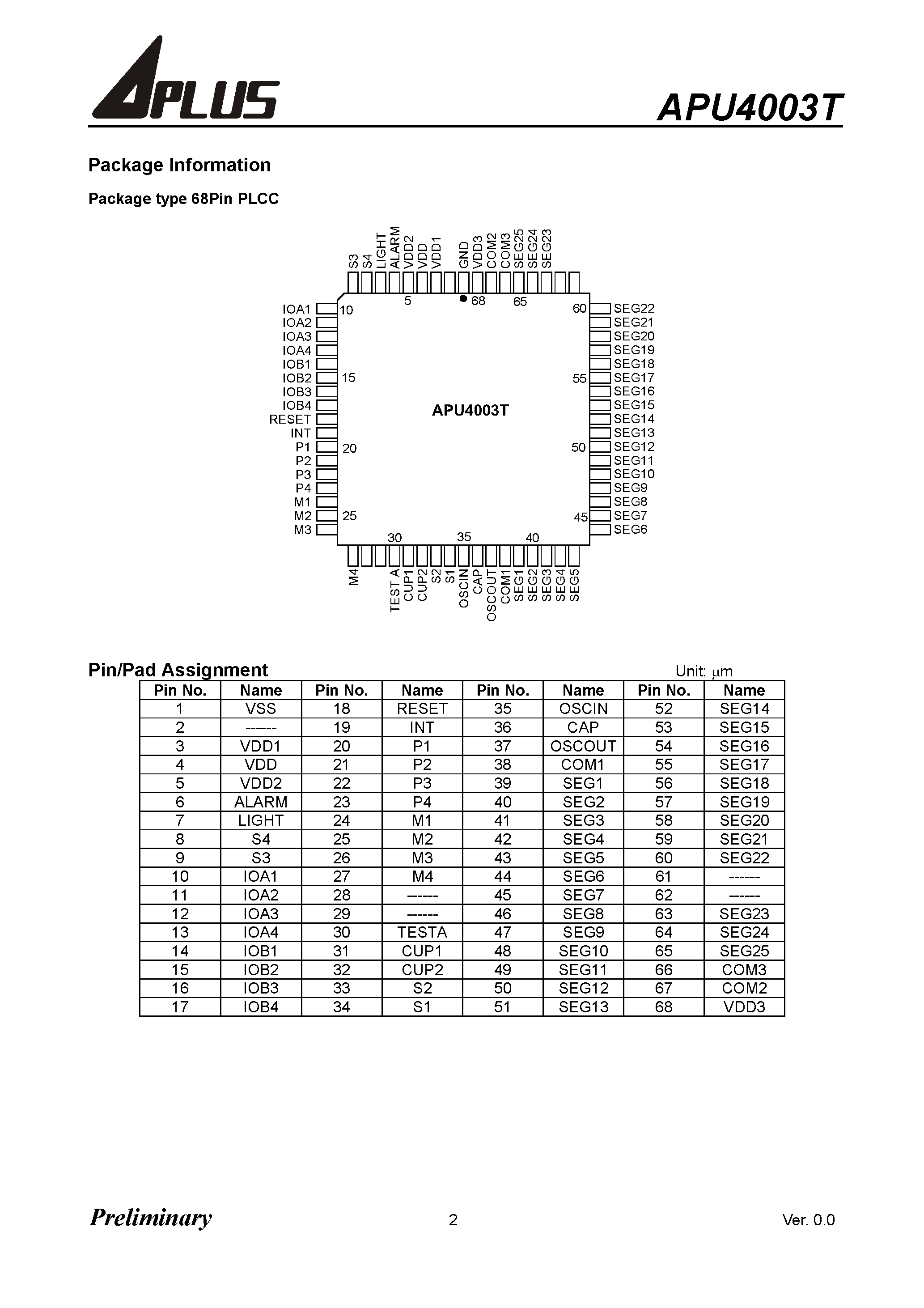 Datasheet APU4003T - 4-Bit Micro-Controller With EPROM/ 1K Word page 2