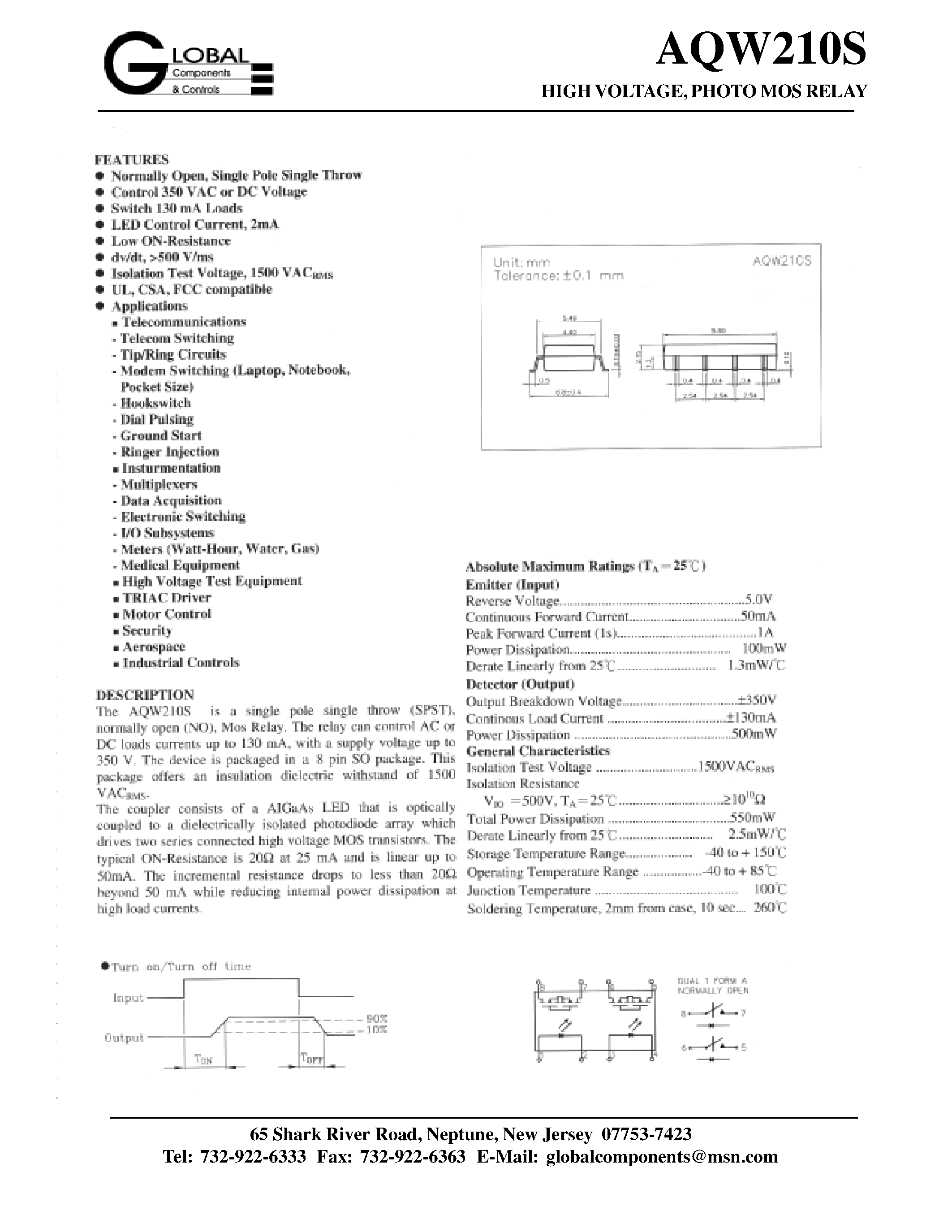 Даташит на микросхему AQW210S страница 1 Даташит AQW210S - HIGH VOLTAGE/ PHOTO MOS RELAY страница 1