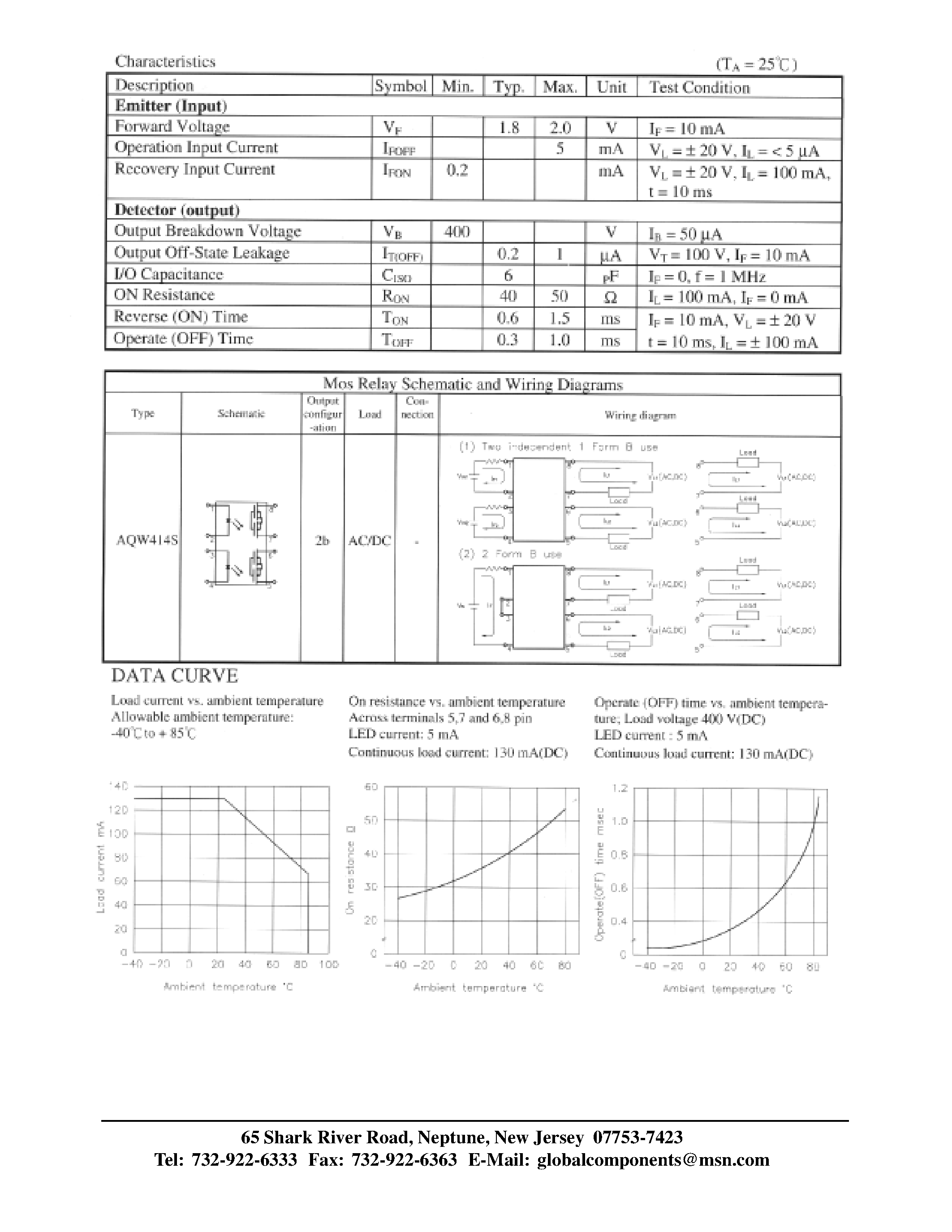 Даташит AQW414S - HIGH VOLTAGE/ PHOTO MOS RELAY страница 2