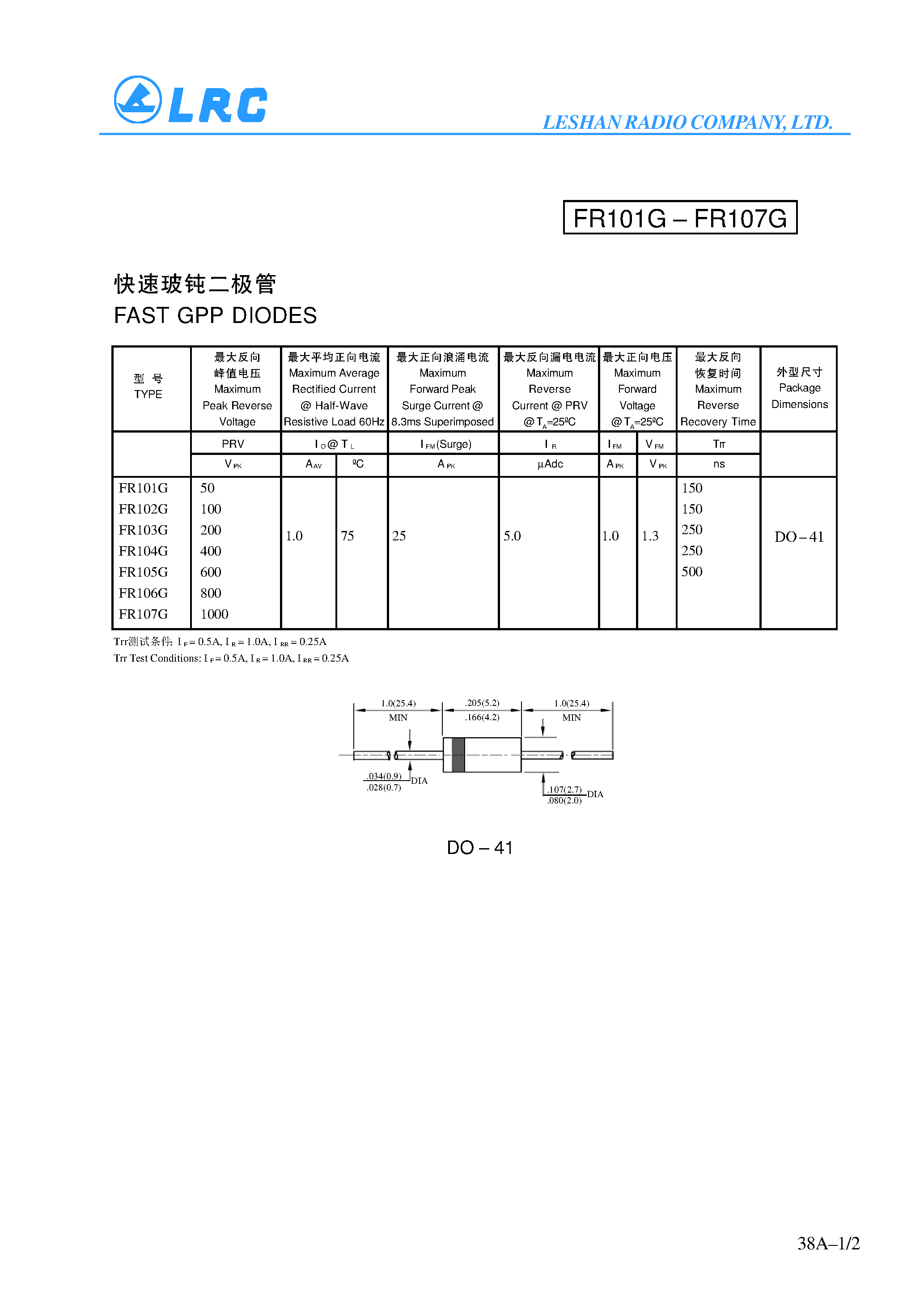 Даташит на микросхему FR107G страница 1 Даташит FR107G - FAST GPP DIODES страница 1