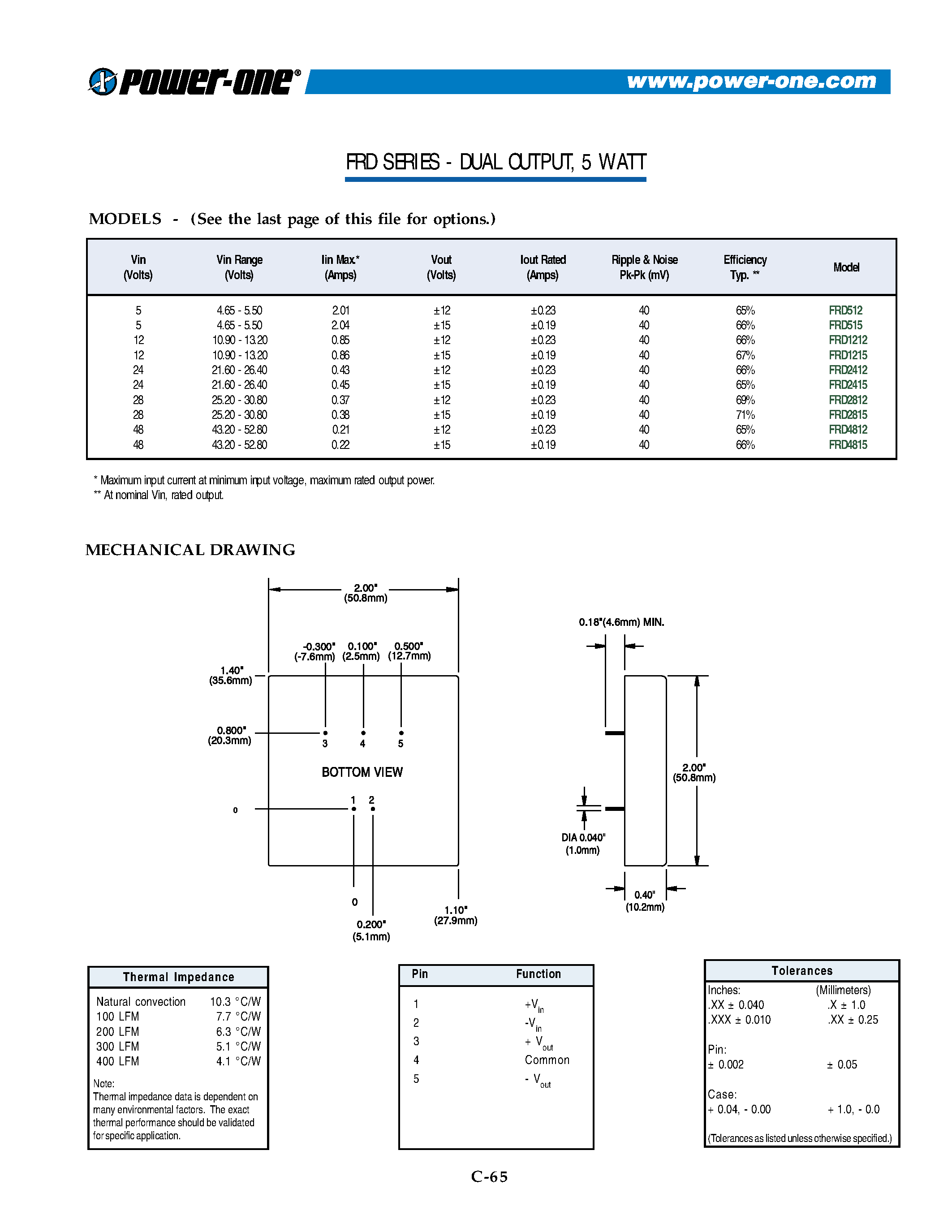 Datasheet FRD4812 - DUAL OUTPUT/ 5 WATT page 2