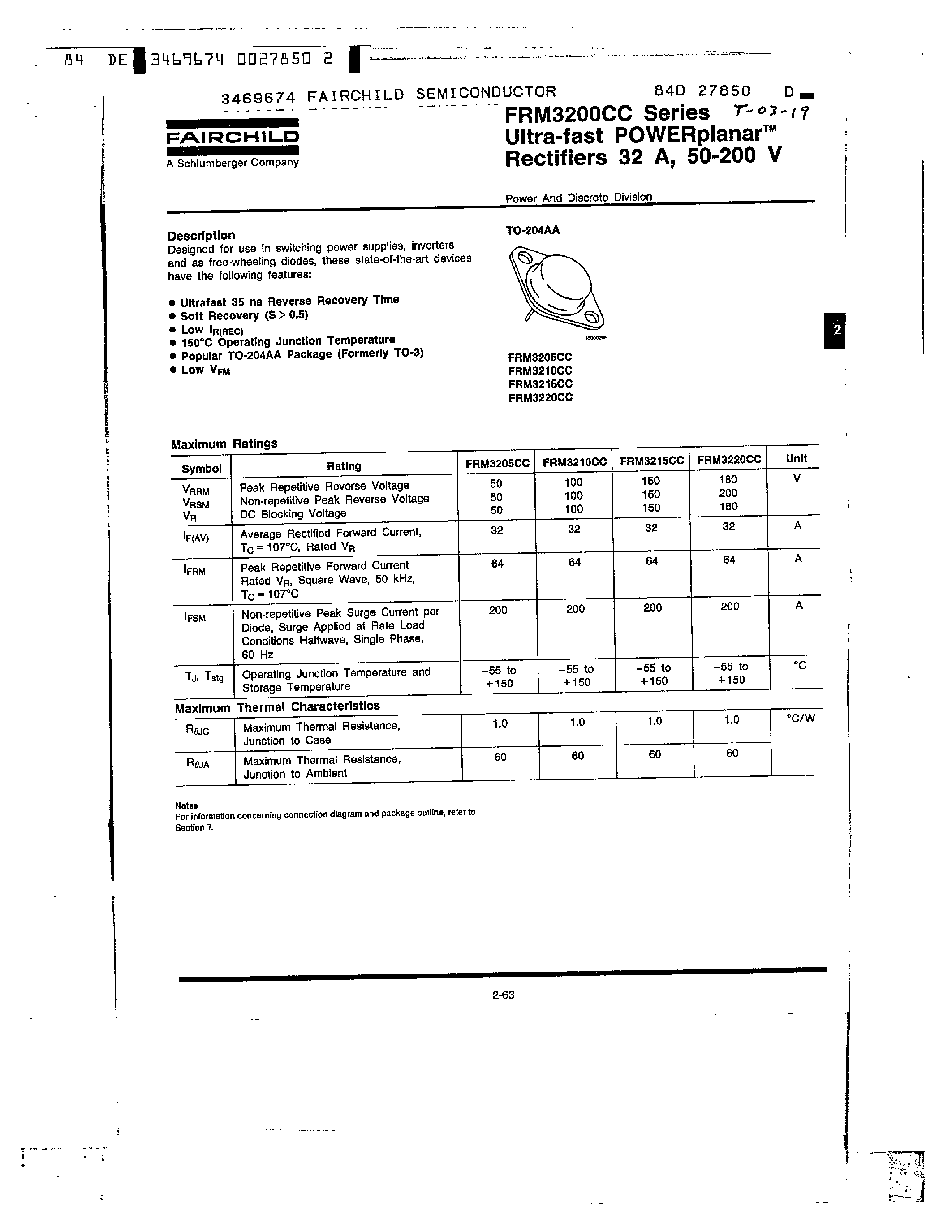 Datasheet FRM3205CC - Ultra-fast POWERplanar Rectifiers 32 A/ 50-200V page 1