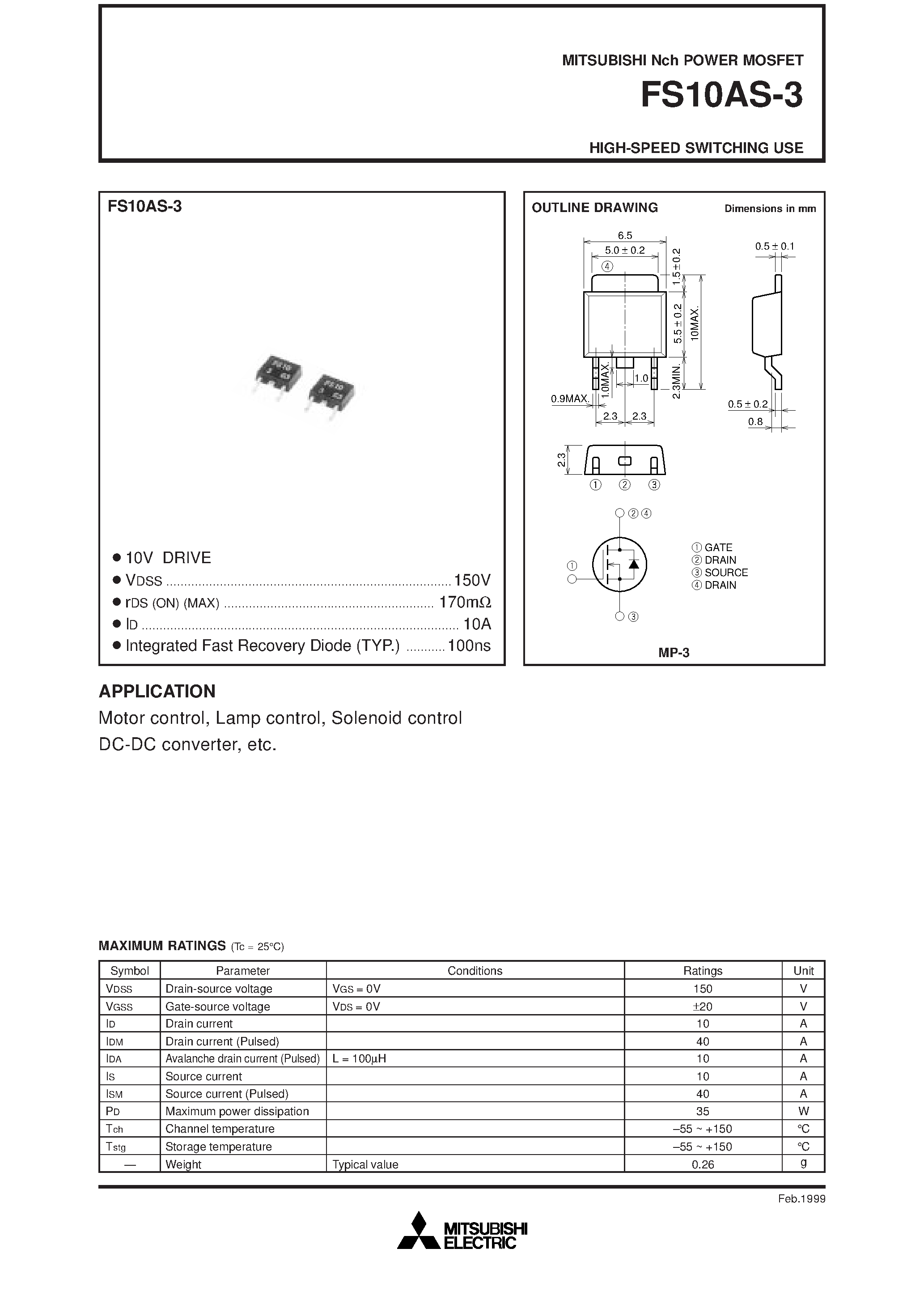 Datasheet FS10AS-3 - HIGH-SPEED SWITCHING USE page 1