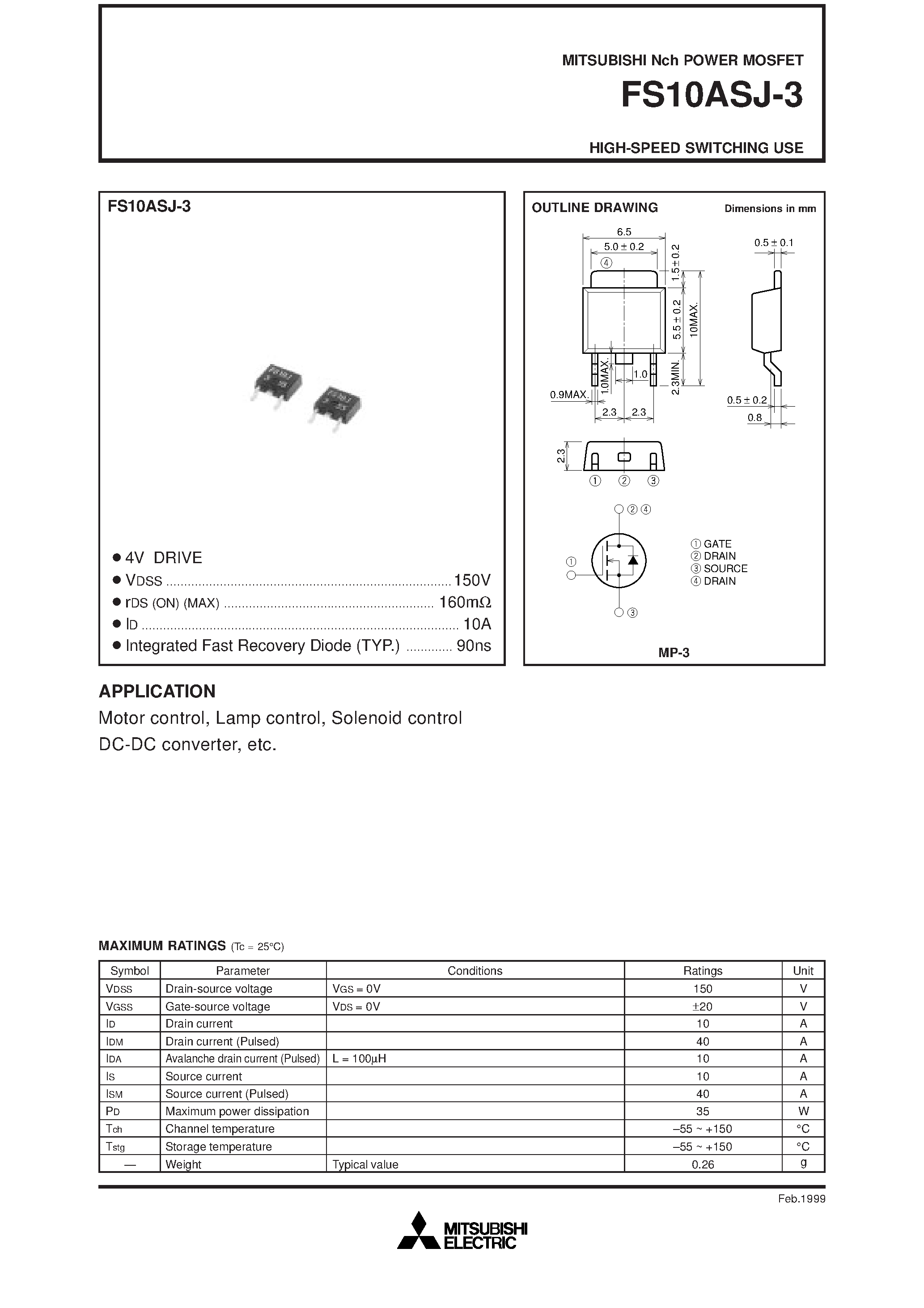 Datasheet FS10ASJ-3 - Nch POWER MOSFET HIGH-SPEED SWITCHING USE page 1