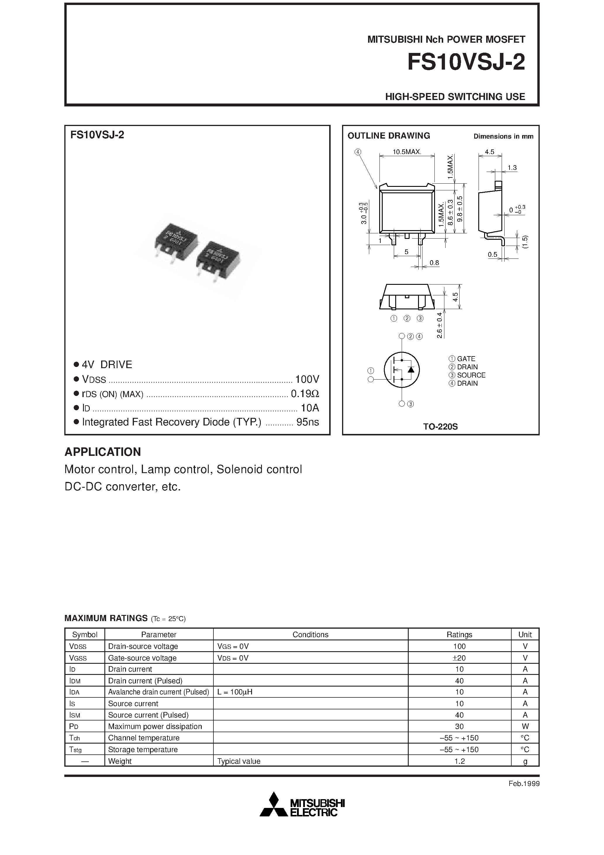Datasheet FS10VSJ-2 - HIGH-SPEED SWITCHING USE page 1