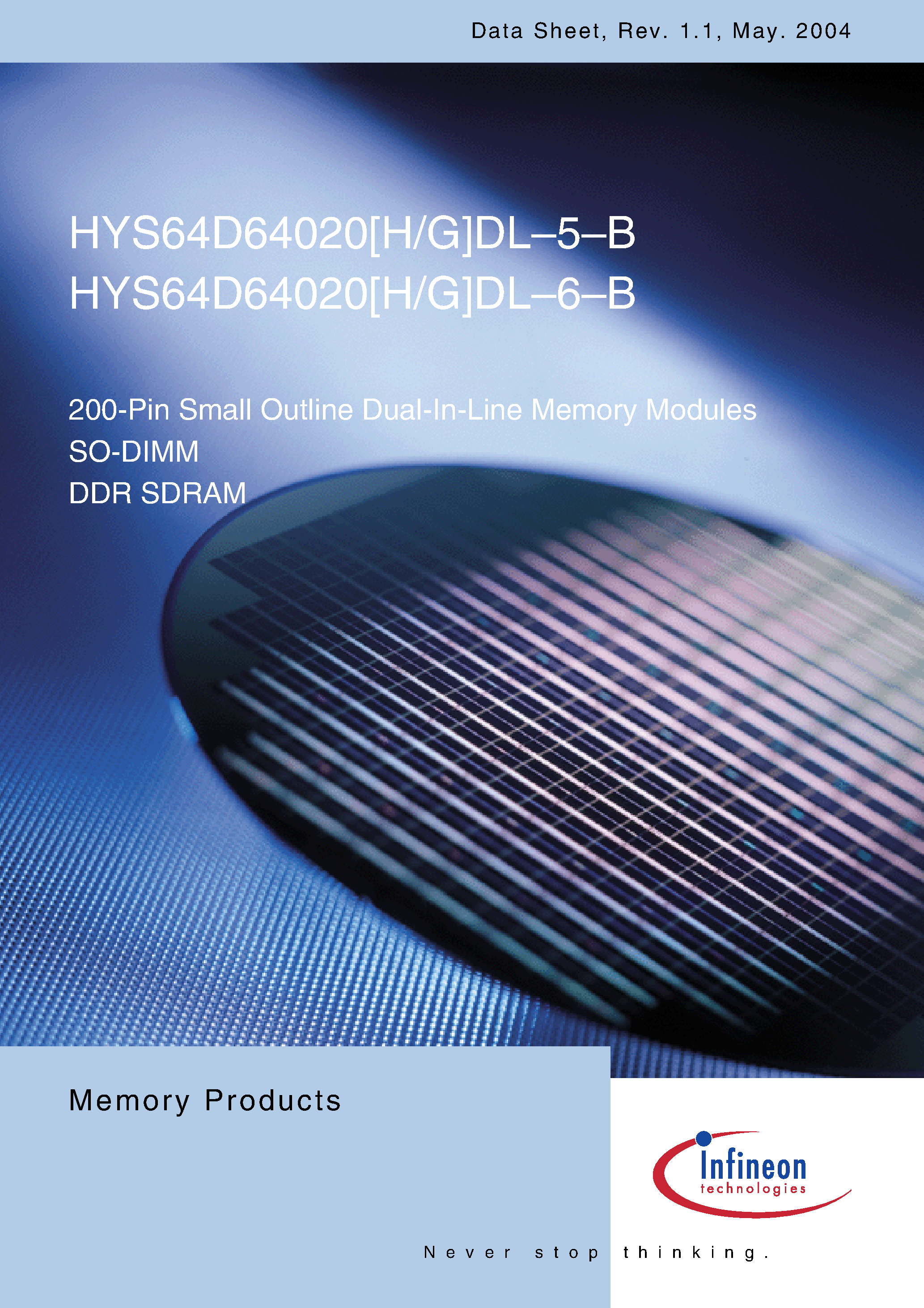 Datasheet HYS64D64020GDL-6-B - 200-Pin Small Outline Dual-In-Line Memory Modules page 1