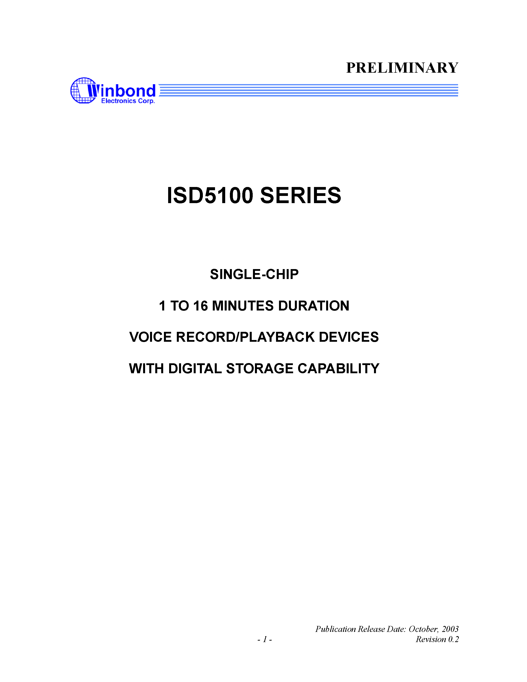 Даташит на микросхему I5104S страница 1 Даташит I5104S - SINGLE-CHIP 1 TO 16 MINUTES DURATION VOICE RECORD/PLAYBACK DEVICES WITH DIGITAL STORAGE CAPABILITY страница 1