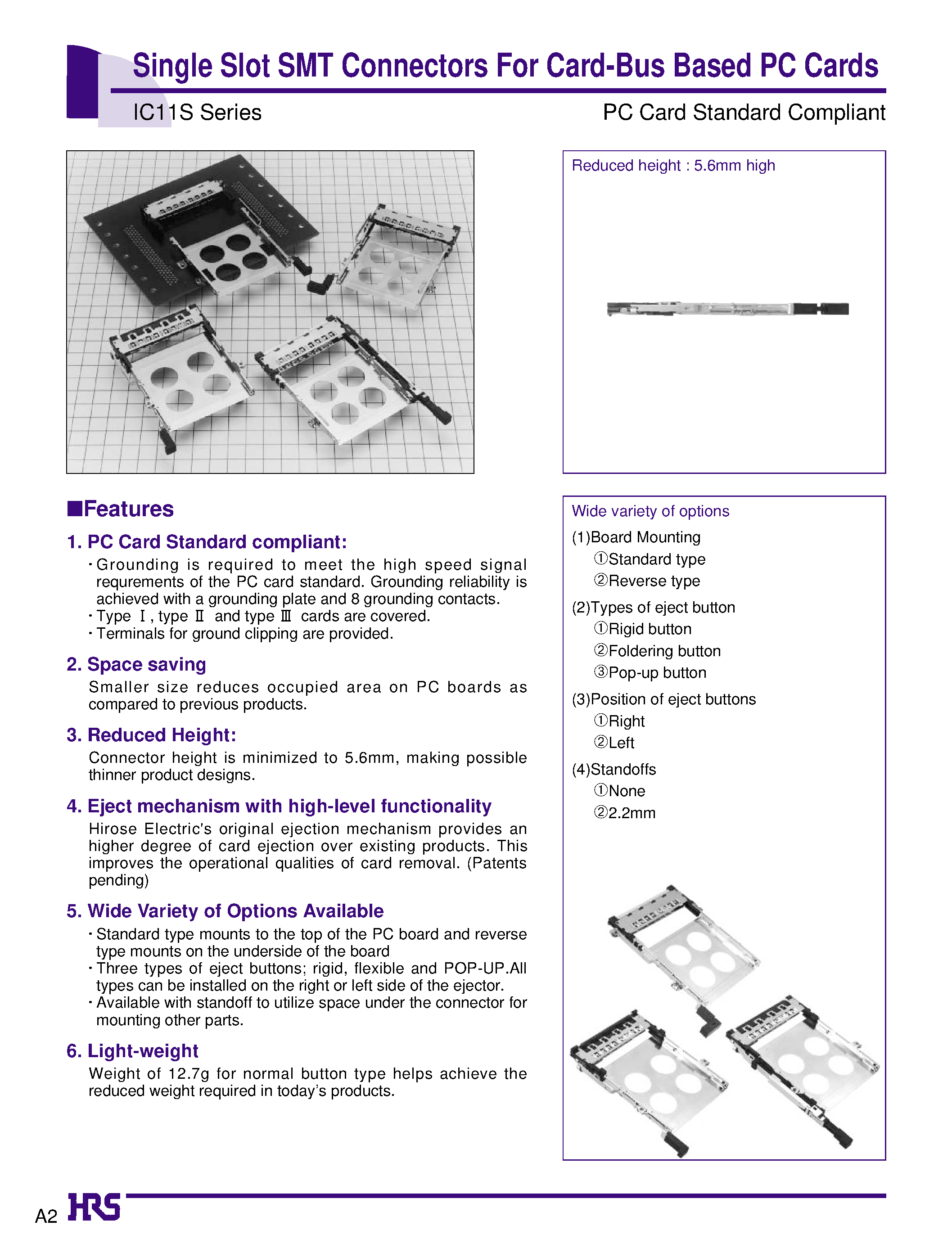 Даташит IC11SA-BUR-PNEJR - Single Slot SMT Connectors For Card-Bus Based PC Cards страница 1