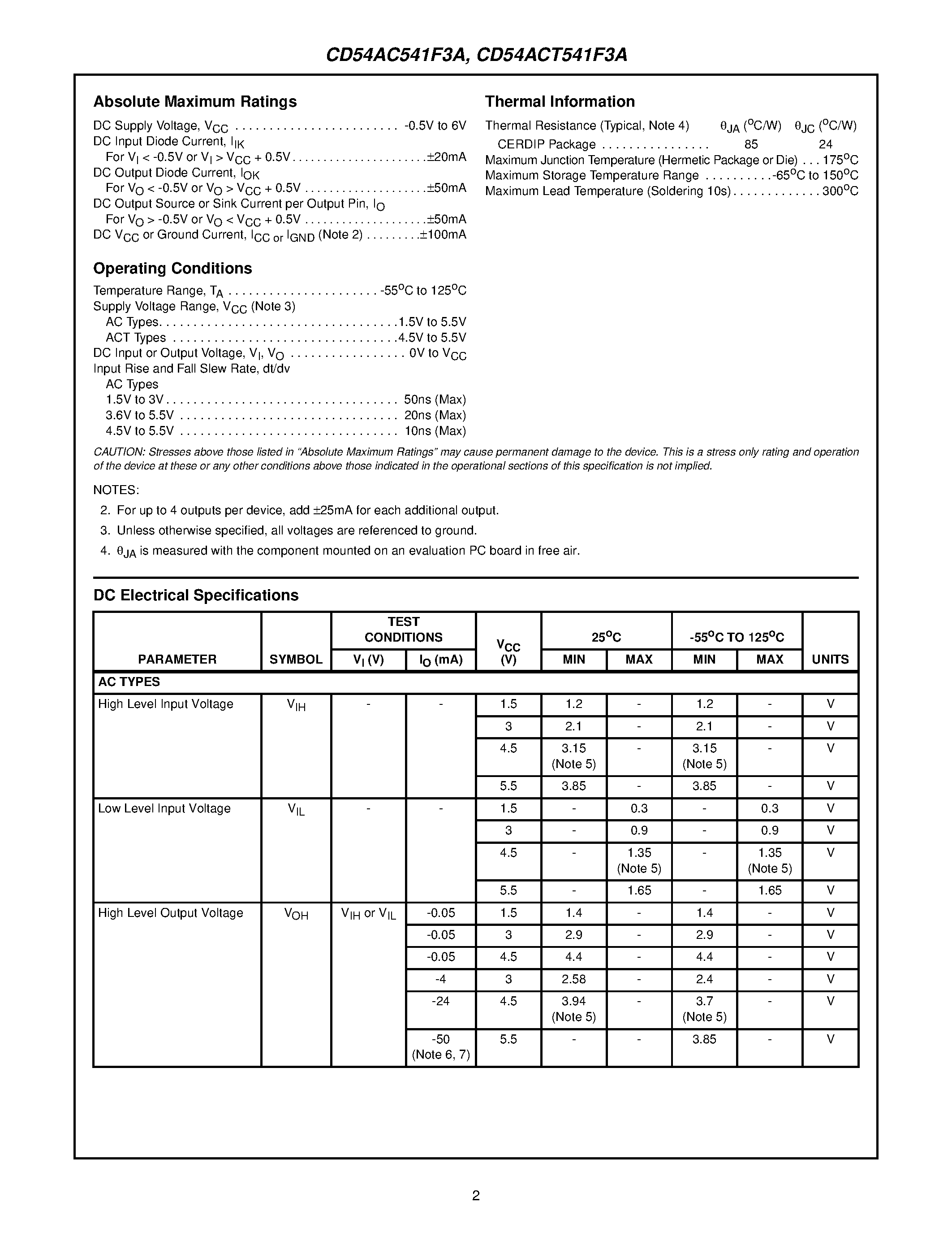 Datasheet CD54AC541F3A - Octal Buffer/Line Driver Three-State/ Non-Inverting page 2