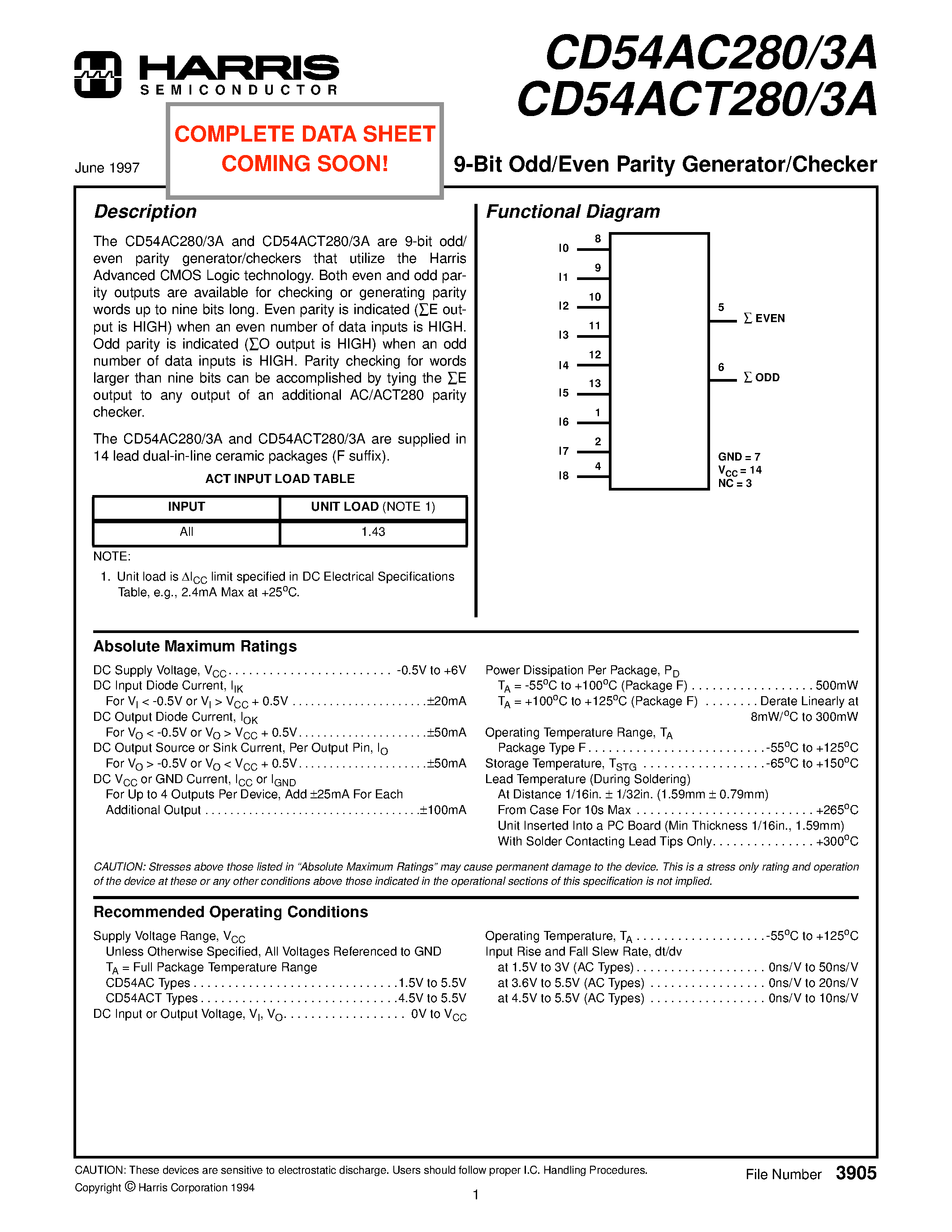 Datasheet CD54ACT2803A page 1 Datasheet CD54ACT2803A - 2.4 GHZ WDECT/ISM SINGLE-CHIP TRANSCEIVER page 1