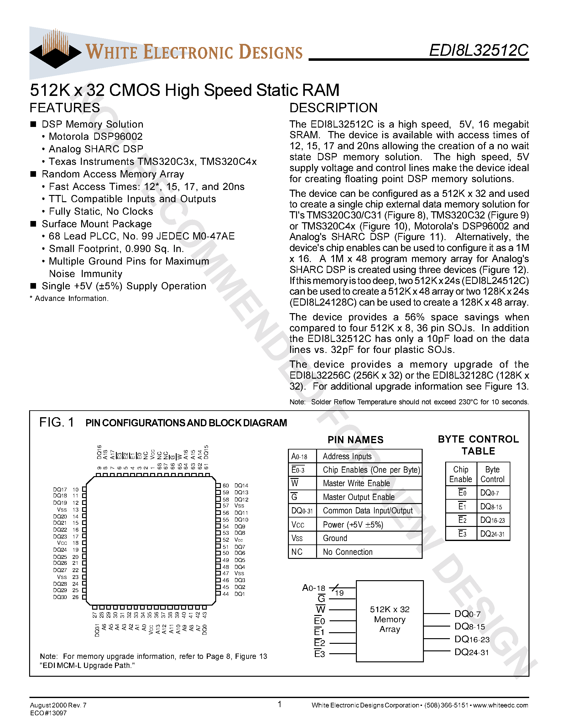Даташит EDI8L32512C - 512K X 32 CMOS HIGH SPEED STATIC RAM страница 1