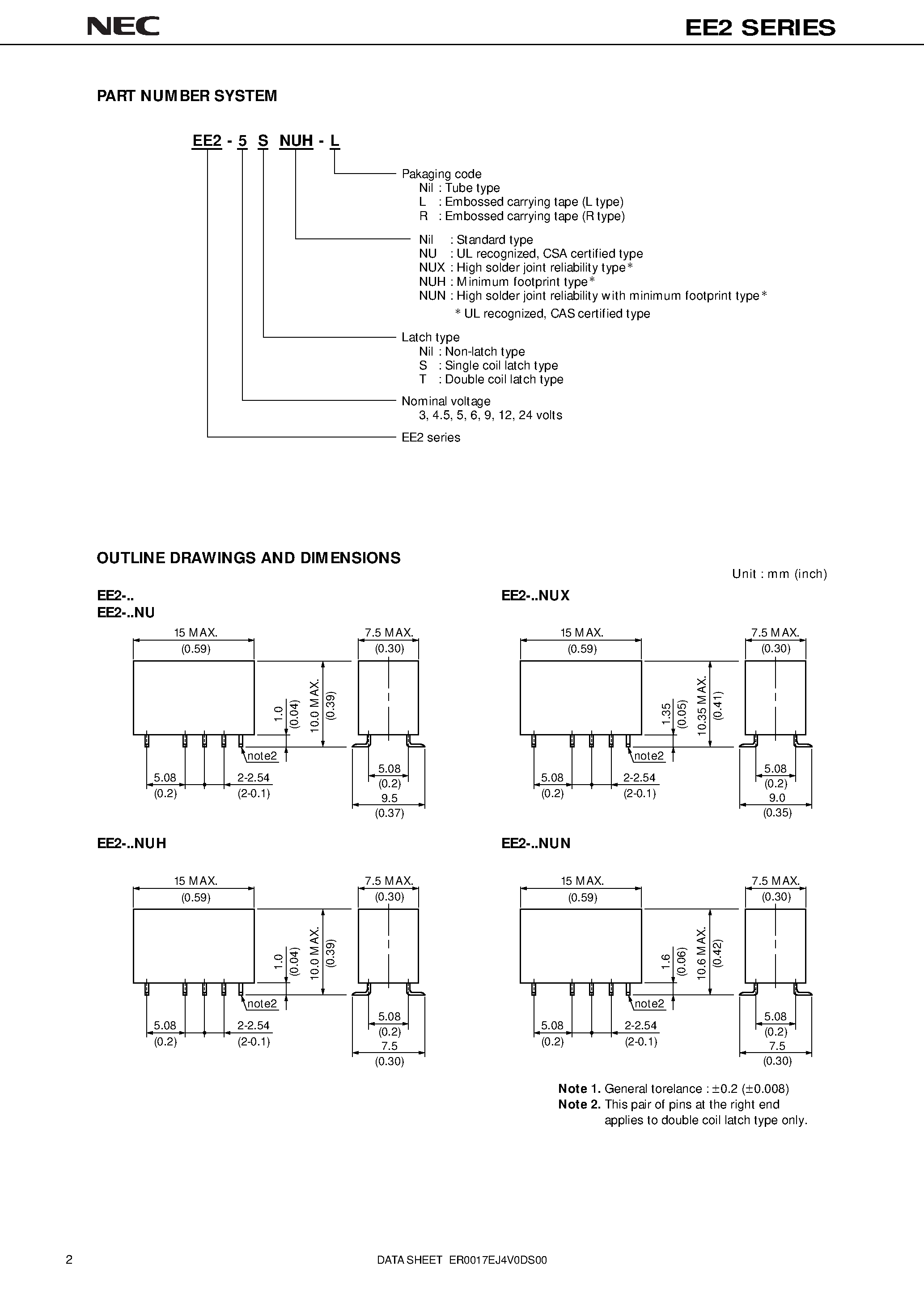 Datasheet EE2-5NUN-L page 2 Datasheet EE2-5NUN-L - Compact and lightweight/ High breakdown voltage/ Surface mounting type page 2