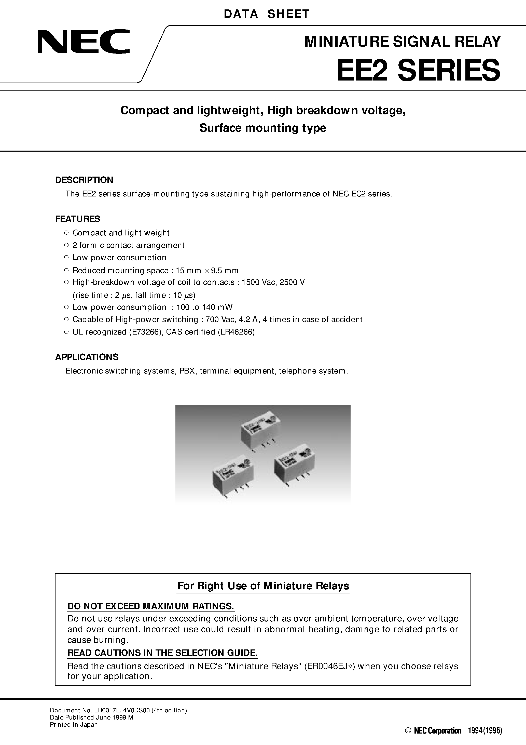 Datasheet EE2-9 - Compact and lightweight/ High breakdown voltage/ Surface mounting type page 1