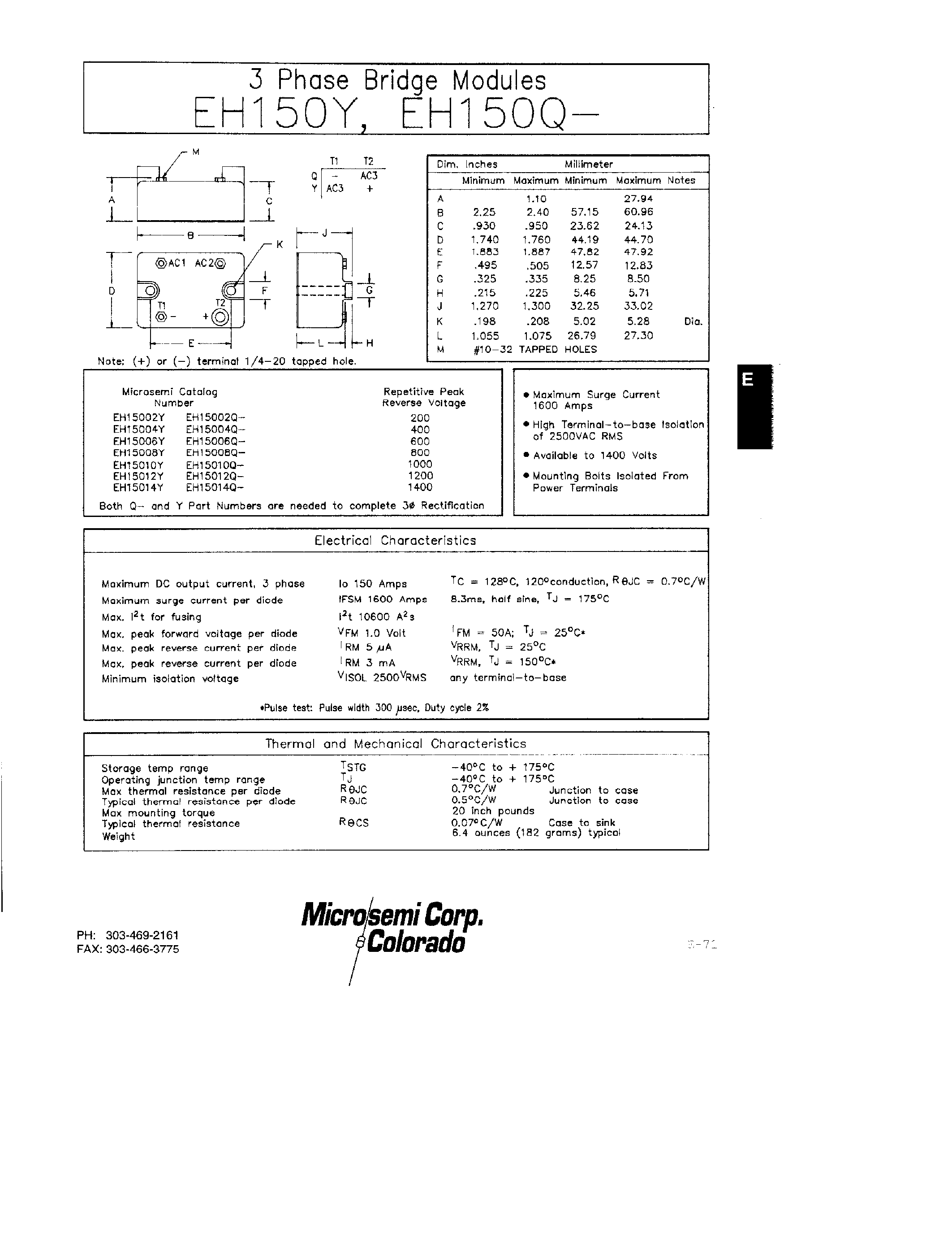 Datasheet EH15004Q page 1 Datasheet EH15004Q - 3 PHASE BRIDGE MODULES page 1