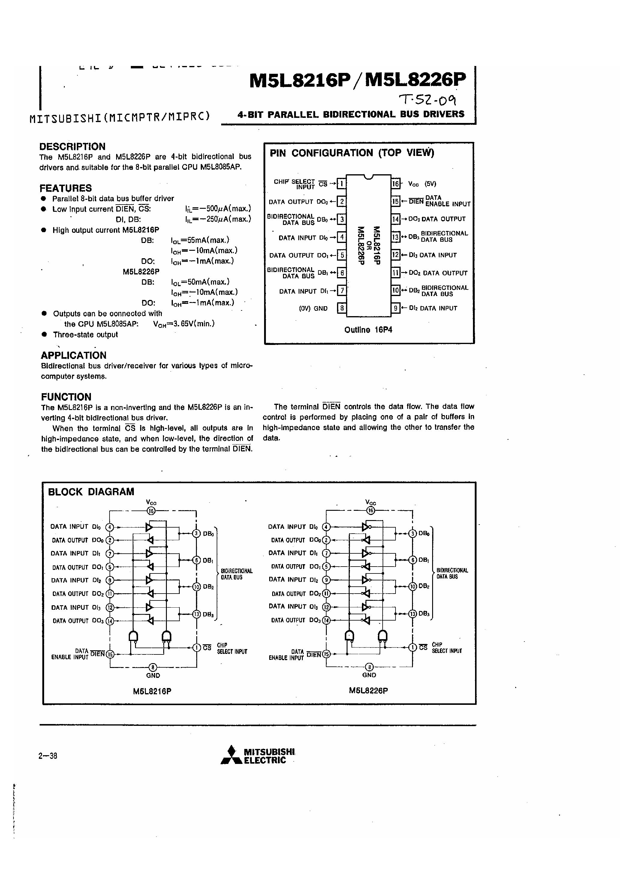 Datasheet M5L8226P - 4 Bit Parallel Bidirectional Bus Drivers page 1