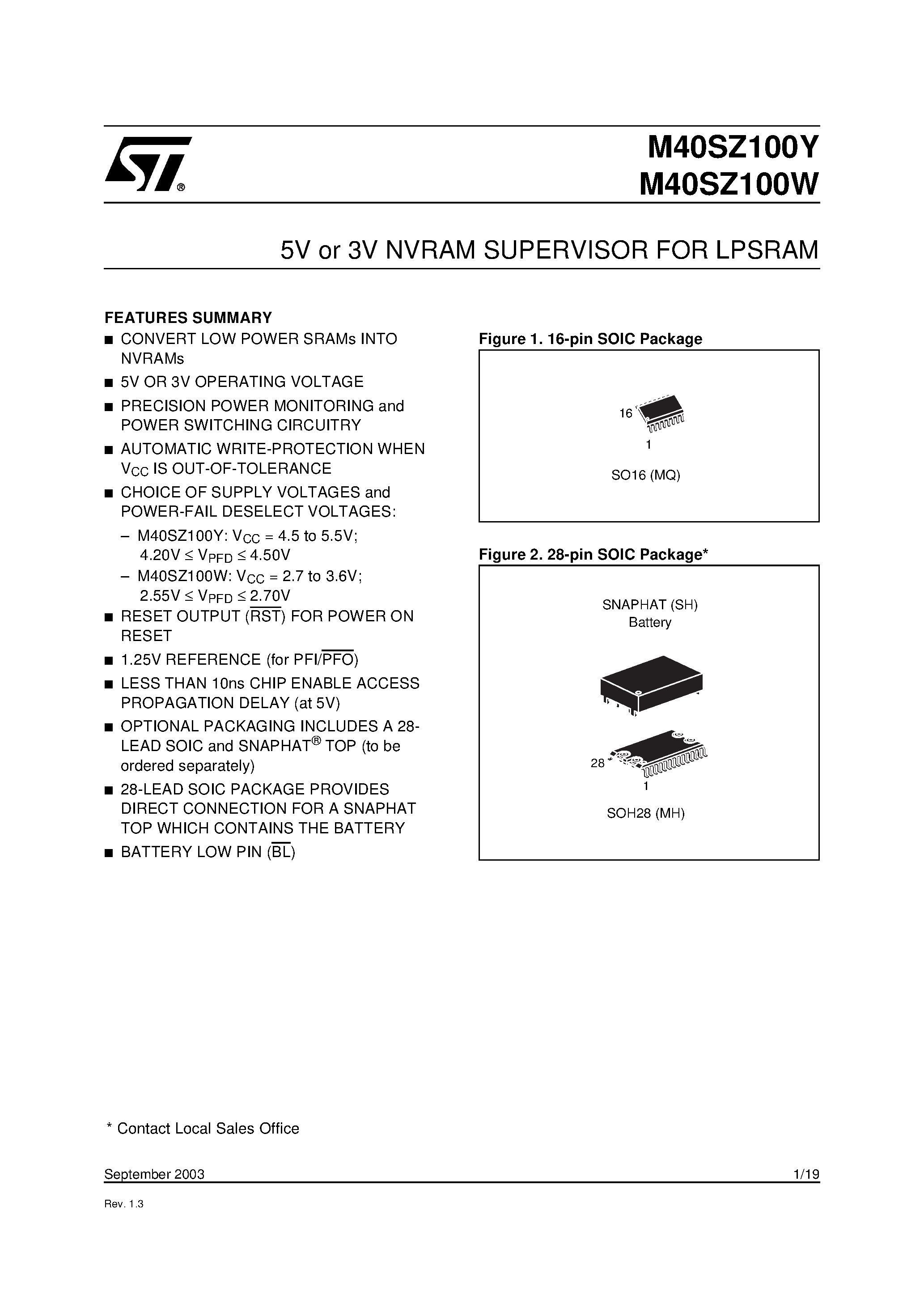 Datasheet M4Z32-BR00SH - ZEROPOWER SNAPHAT Battery page 1