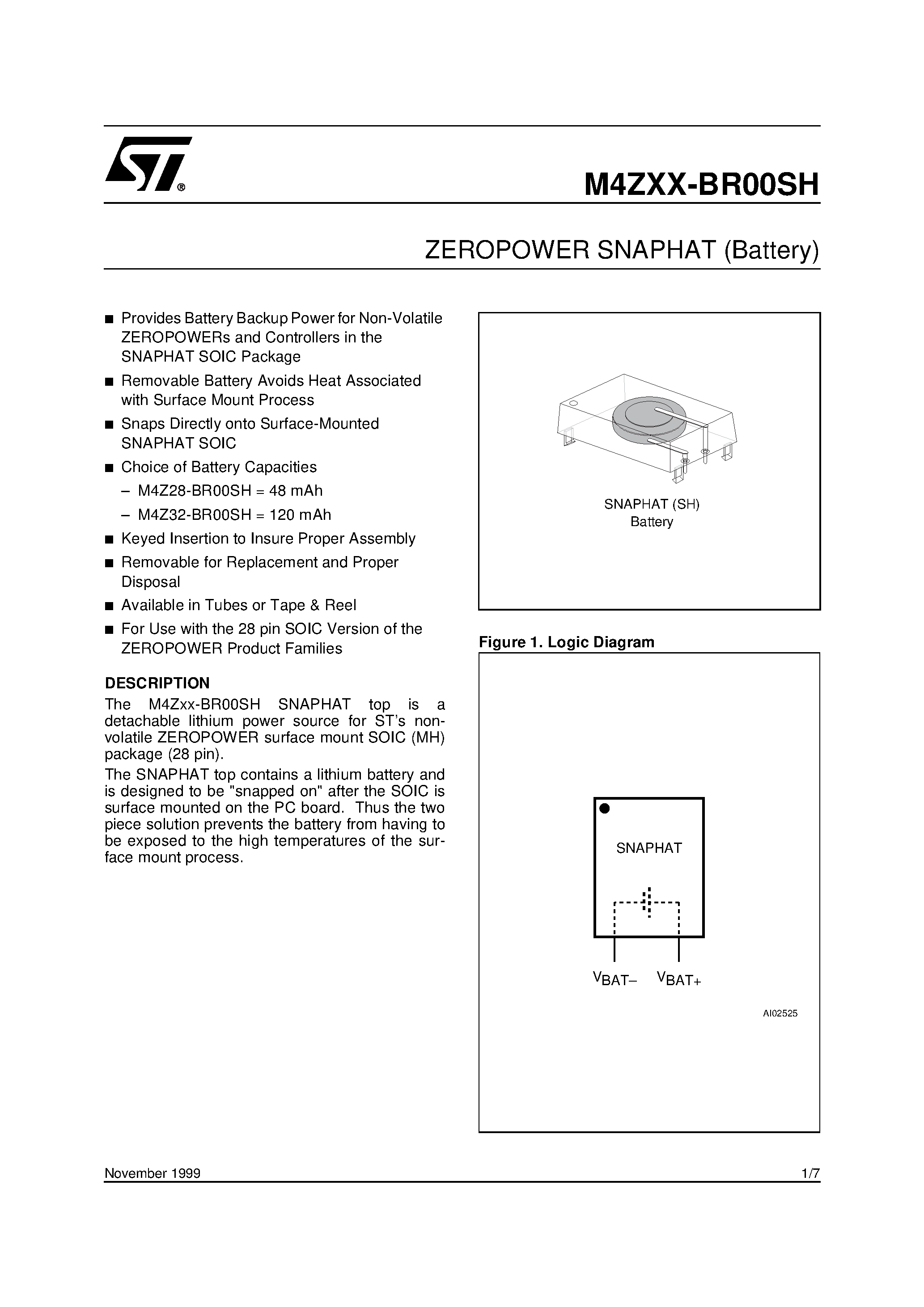 Datasheet M4Z32-BR00SH1 - ZEROPOWER SNAPHAT Battery page 1