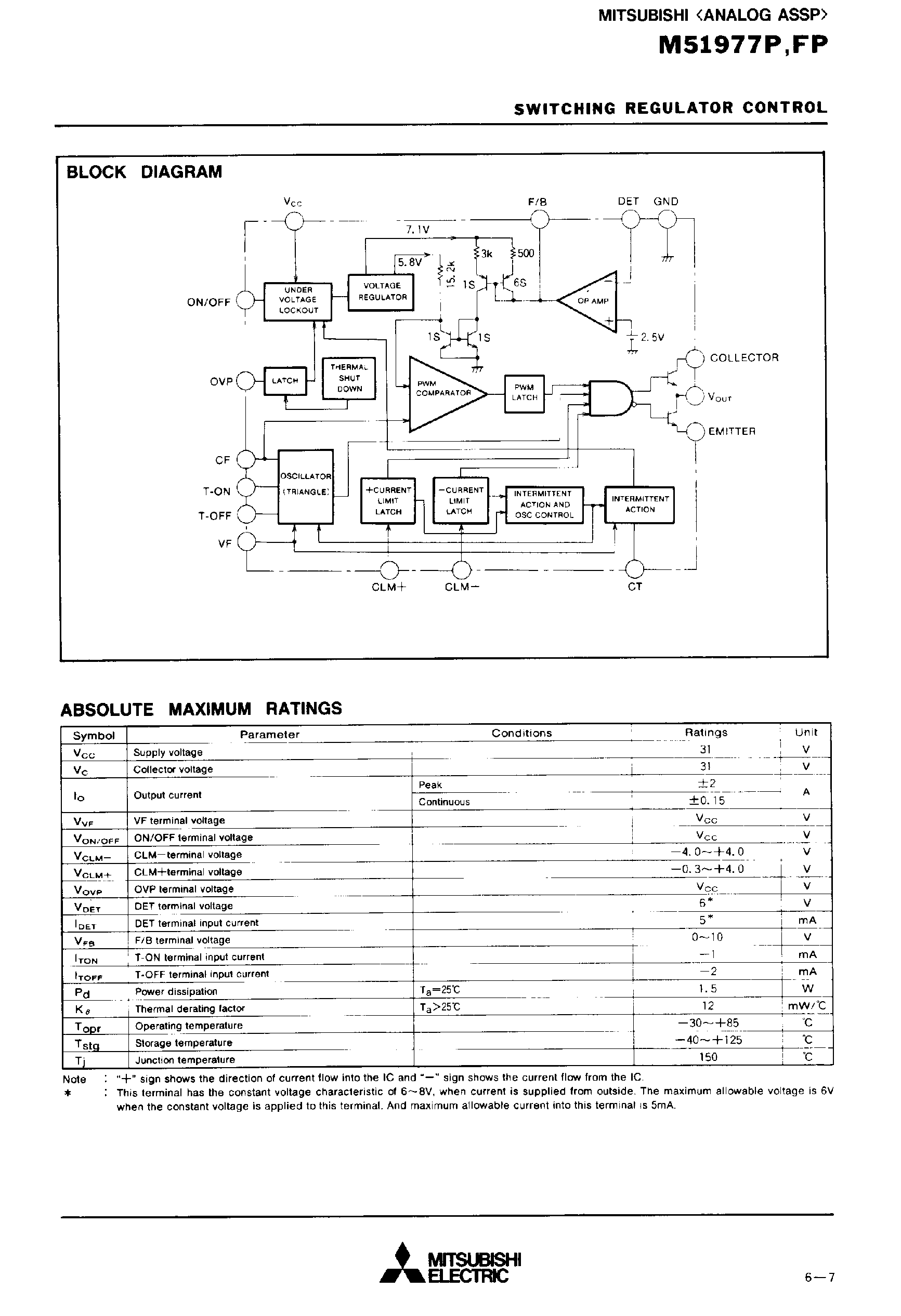 Datasheet M51977P page 2 Datasheet M51977P - SWITCHING REGULATIR CONTROL page 2