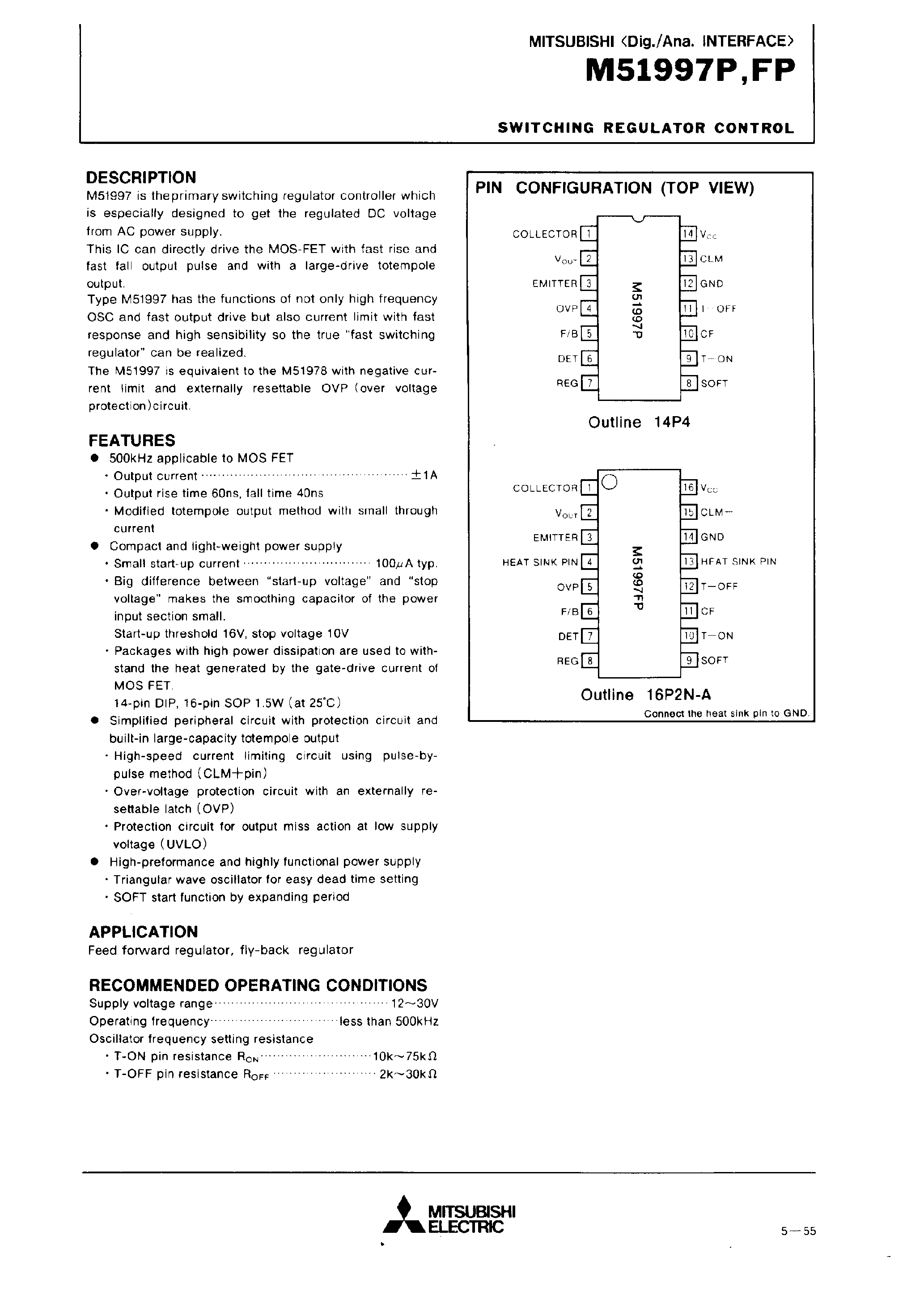 Datasheet M51997 page 1 Datasheet M51997 - SWITCHING REGULATOR CONTROL page 1