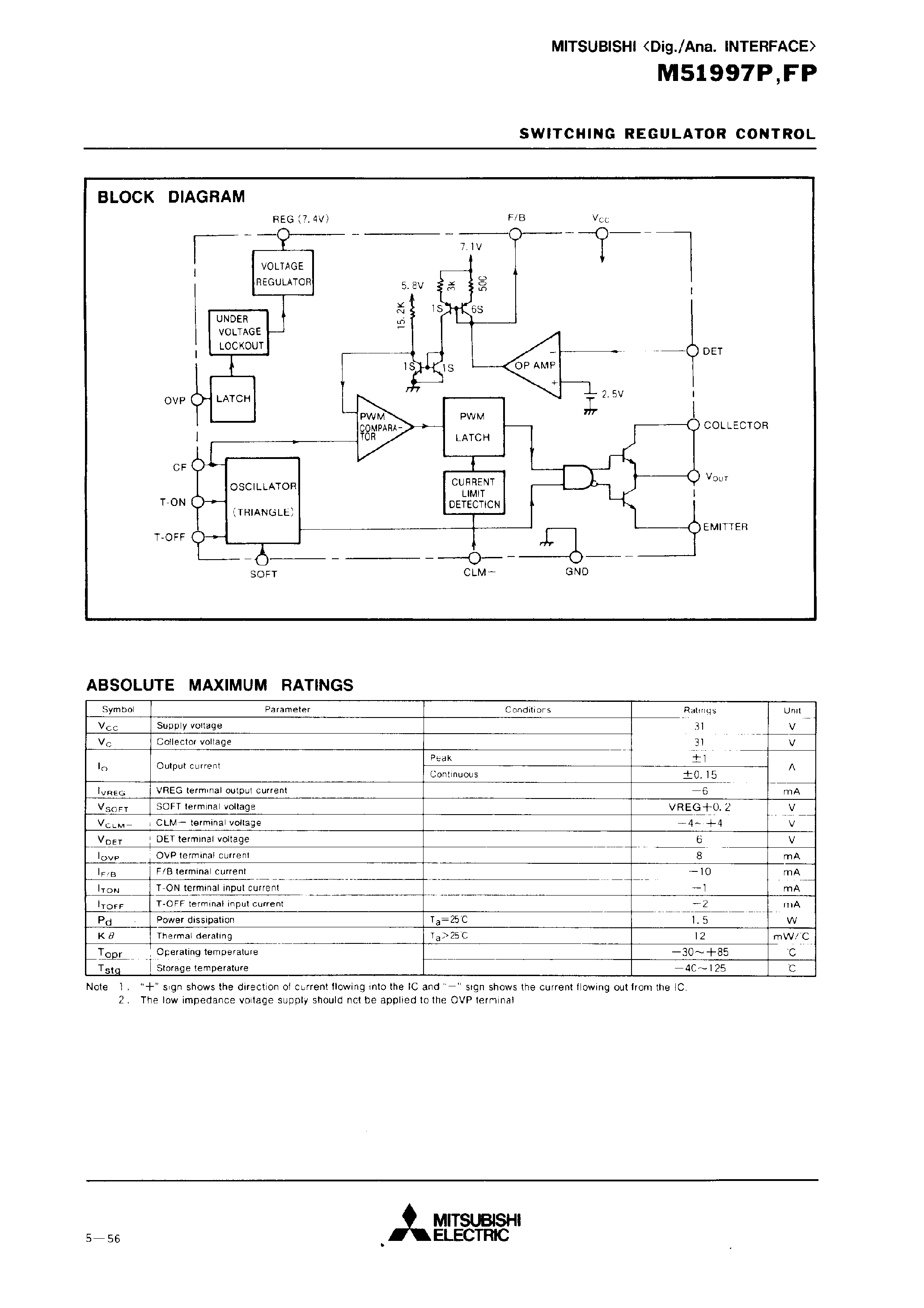 Datasheet M51997 page 2 Datasheet M51997 - SWITCHING REGULATOR CONTROL page 2