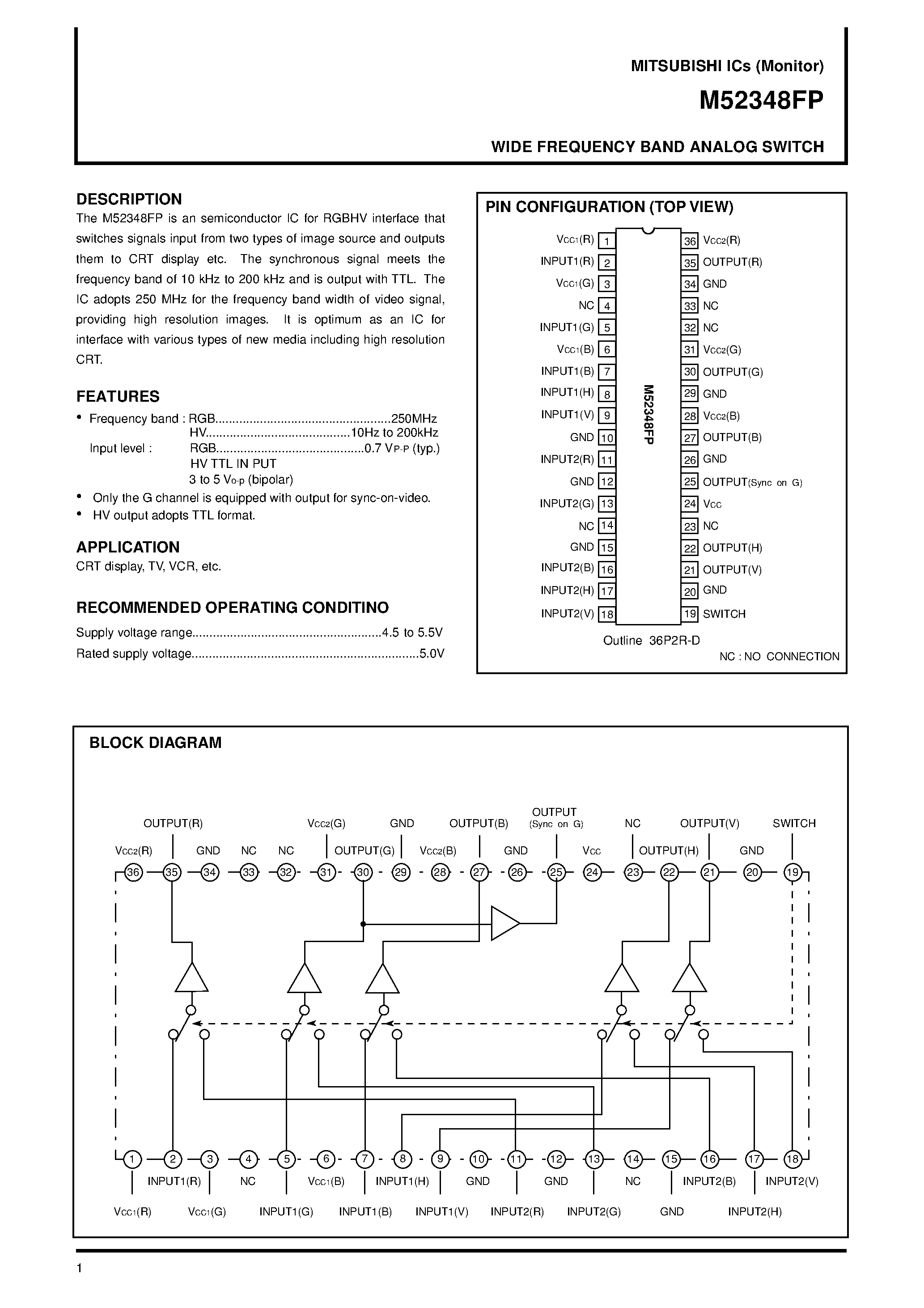 Datasheet M52348FP page 1 Datasheet M52348FP - WIDE FREQUENCY BAND ANALOG SWITCH page 1