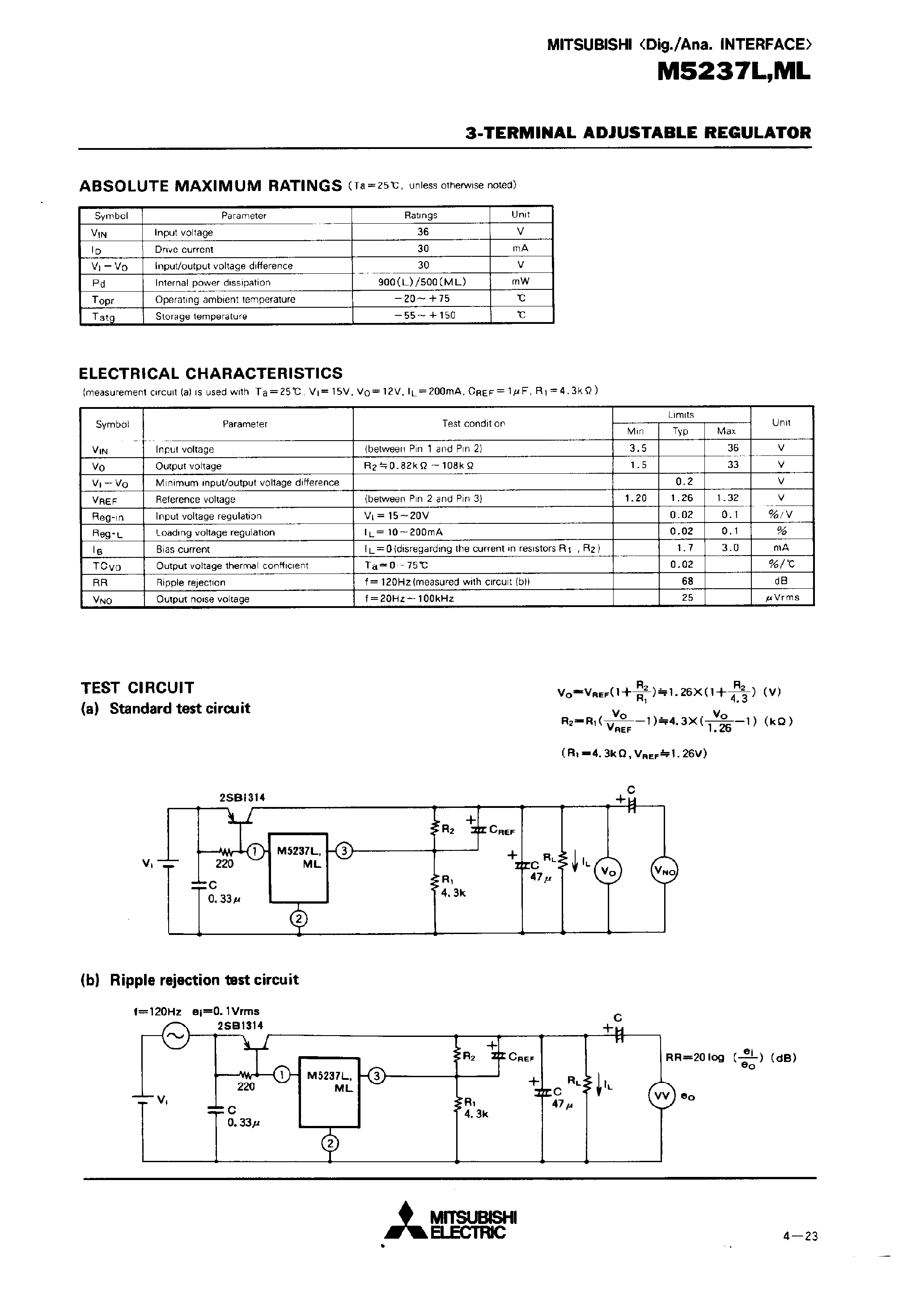 Datasheet M5237ML - 3-TERMINAL ADJUSTABLE REGULATOR page 2