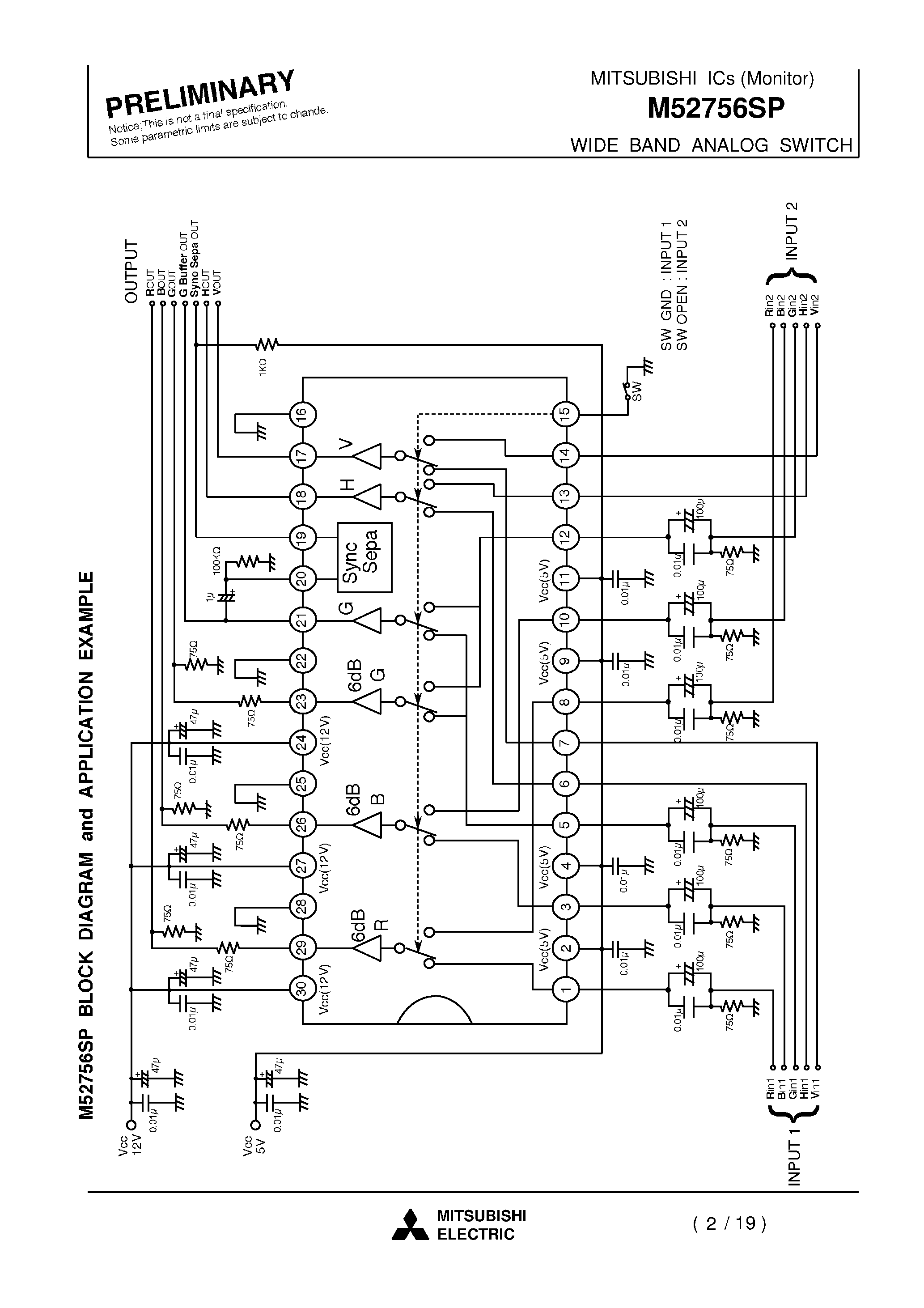 Datasheet M52756SP page 2 Datasheet M52756SP - WIDE BAND ANALOG SWITCH page 2