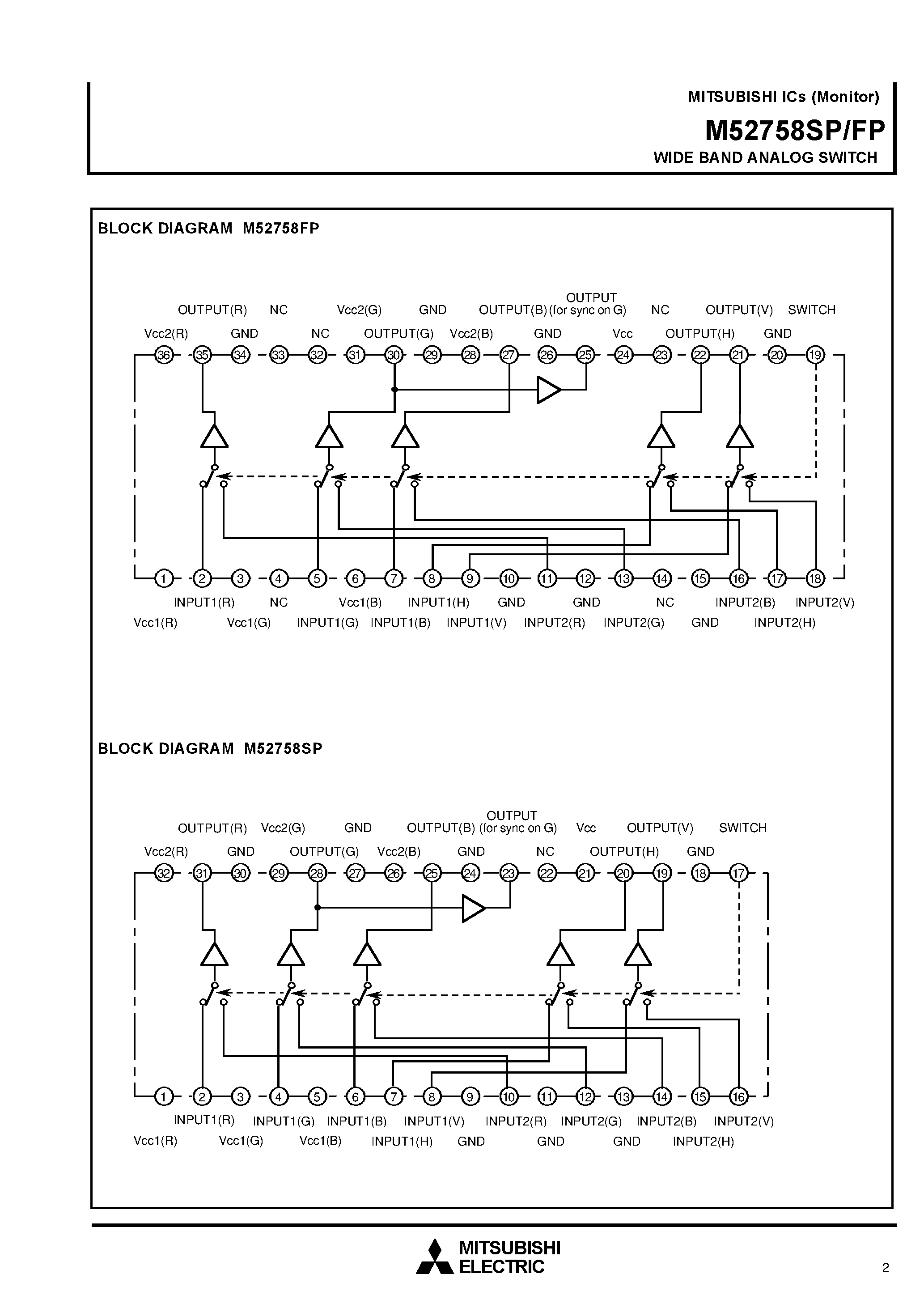 Datasheet M52758SP page 2 Datasheet M52758SP - WIDE BAND ANALOG SWITCH page 2
