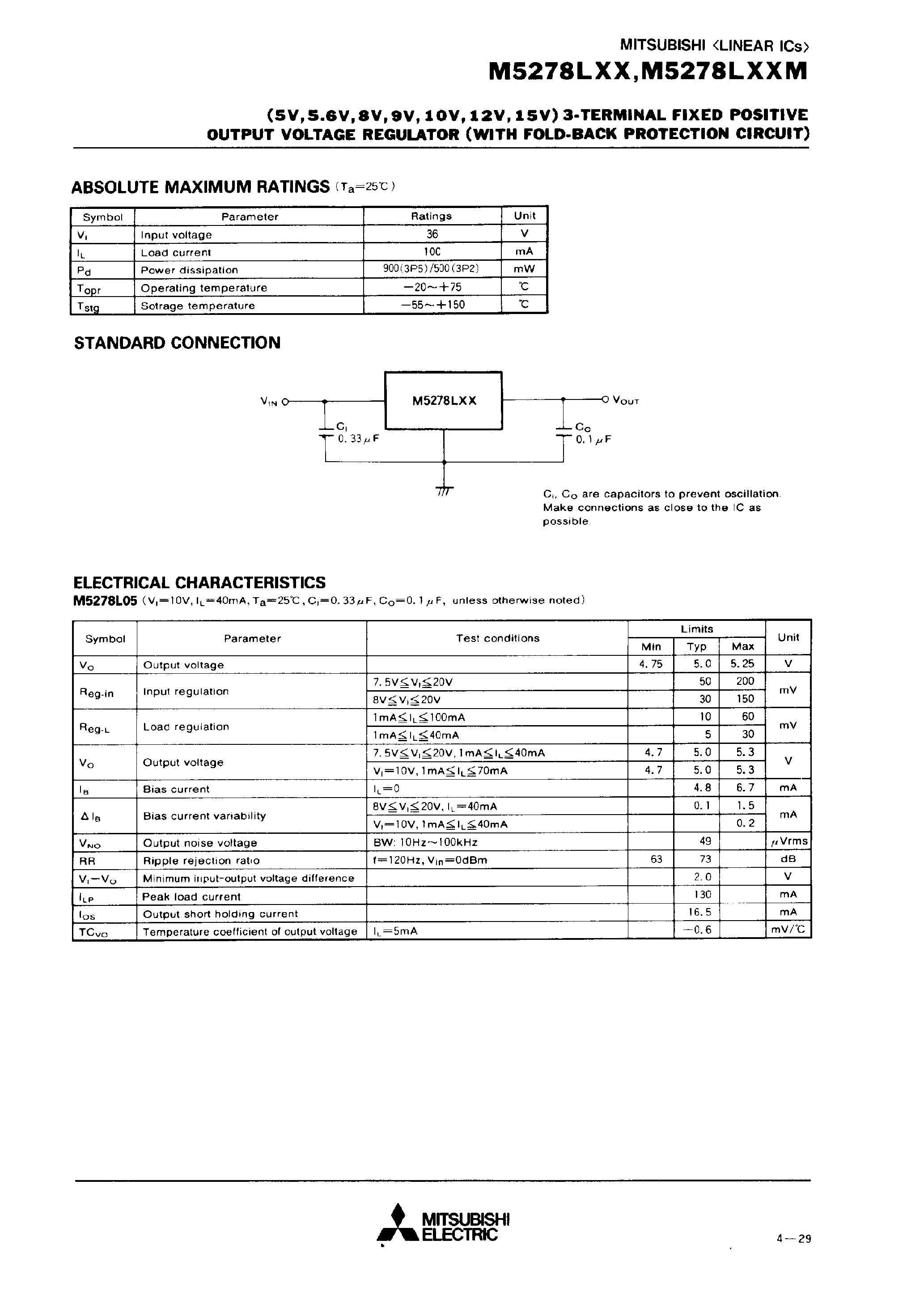 Datasheet M5278L08M - (5V/5.6V/8V/9V/10V/12V/15V) 3-TERMINAL FIXED POSITIVE OUTPUT VOLTAGE REGULATOR (WITH FOLD-BACK PROTECTION CIRCUIT) page 2