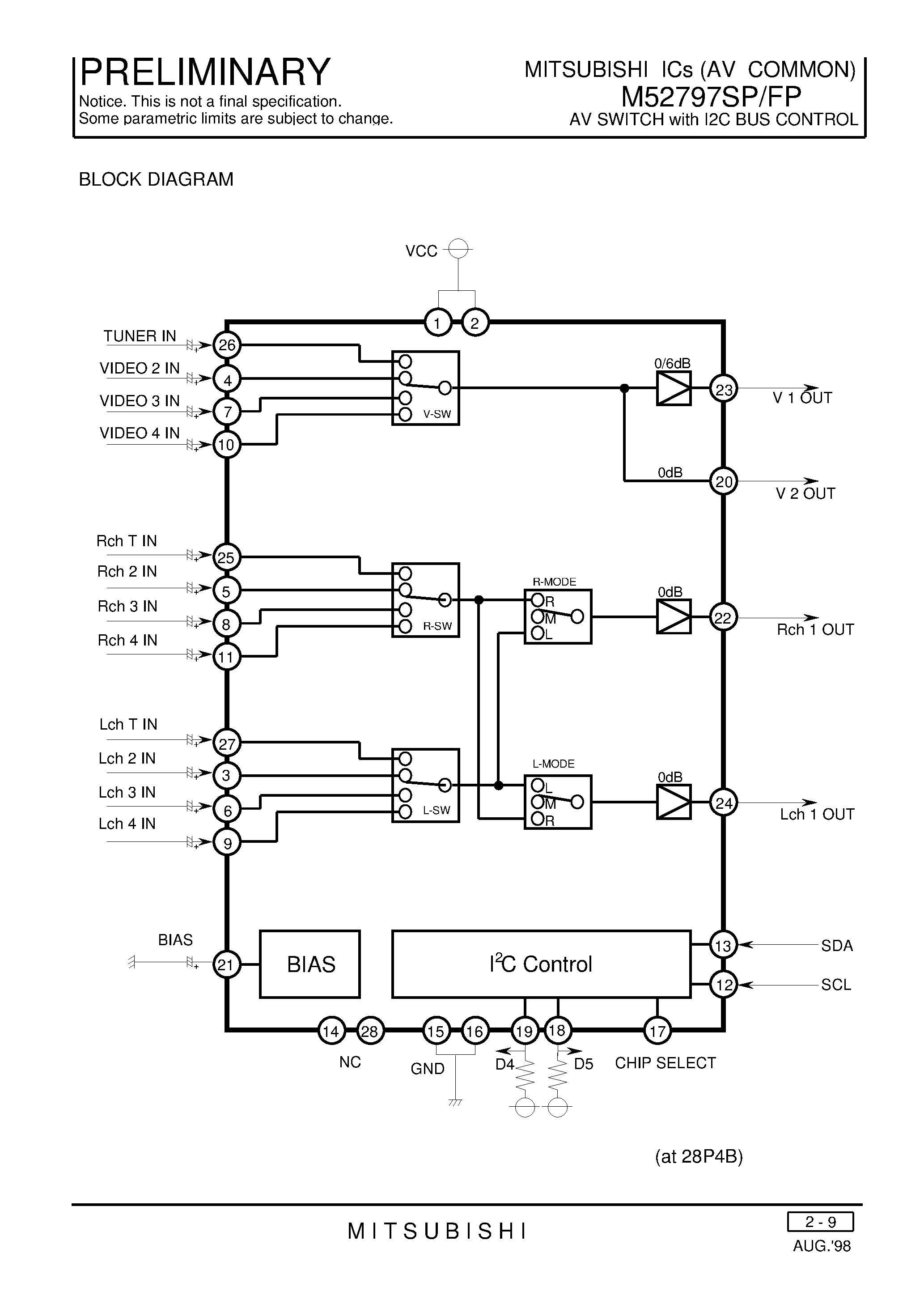 Datasheet M52797FP - AV SWITCH with I2C BUS CONTROL page 2
