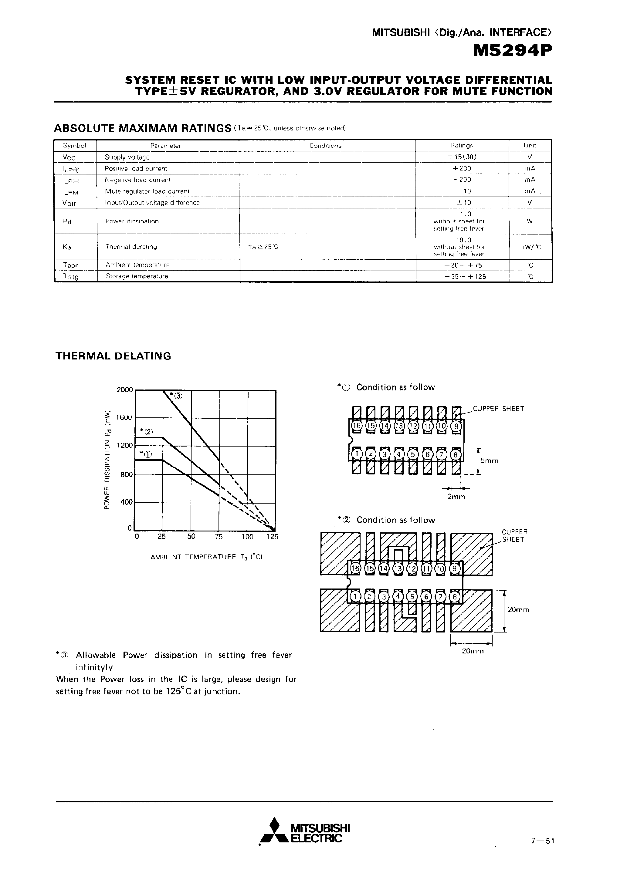 Datasheet M5294P - SYSTEM RESET IC WITH LOW INPUT-OUTPUT VOLTAGE DIFFERENTIAL TYPE +-5V REGURATOR/AND 3.0V REGULATOR FOR MUTE FUNCTION page 2