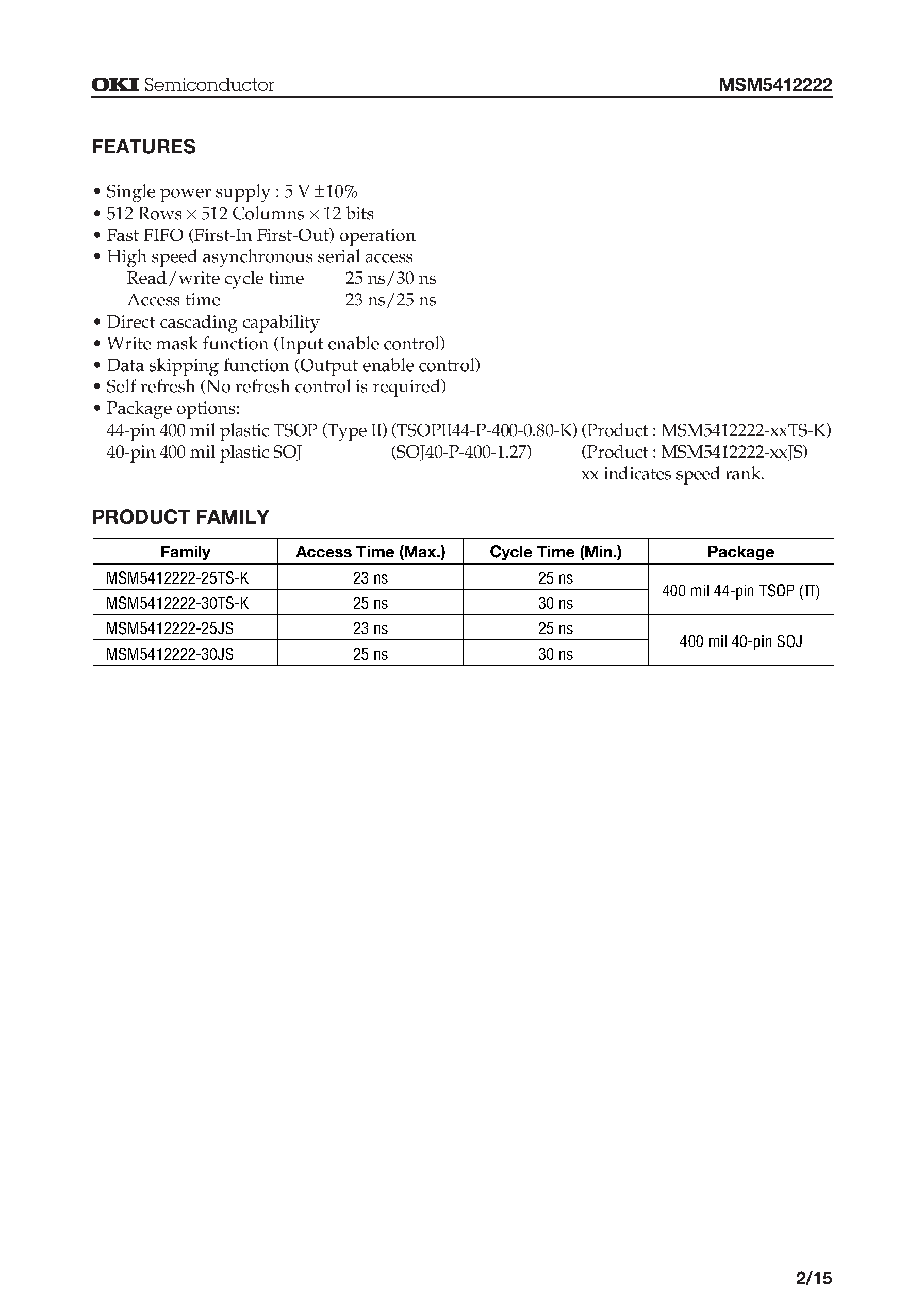 Datasheet M541 - 262/214-Word x 12-Bit Field Memory page 2