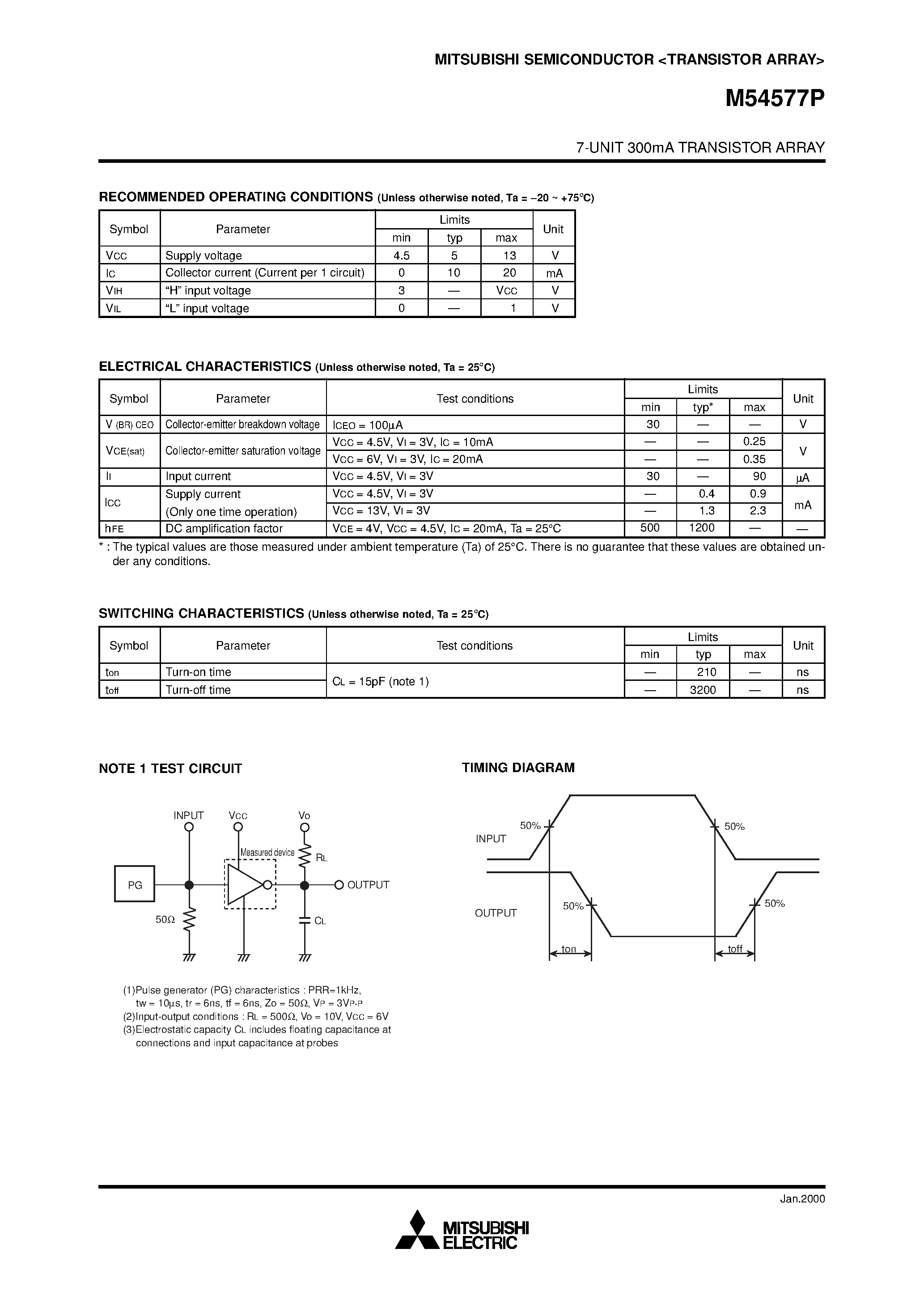 Даташит на микросхему M54577FP страница 2 Даташит M54577FP - 7 UNIT 30MA TRANSISTOR ARRAY страница 2