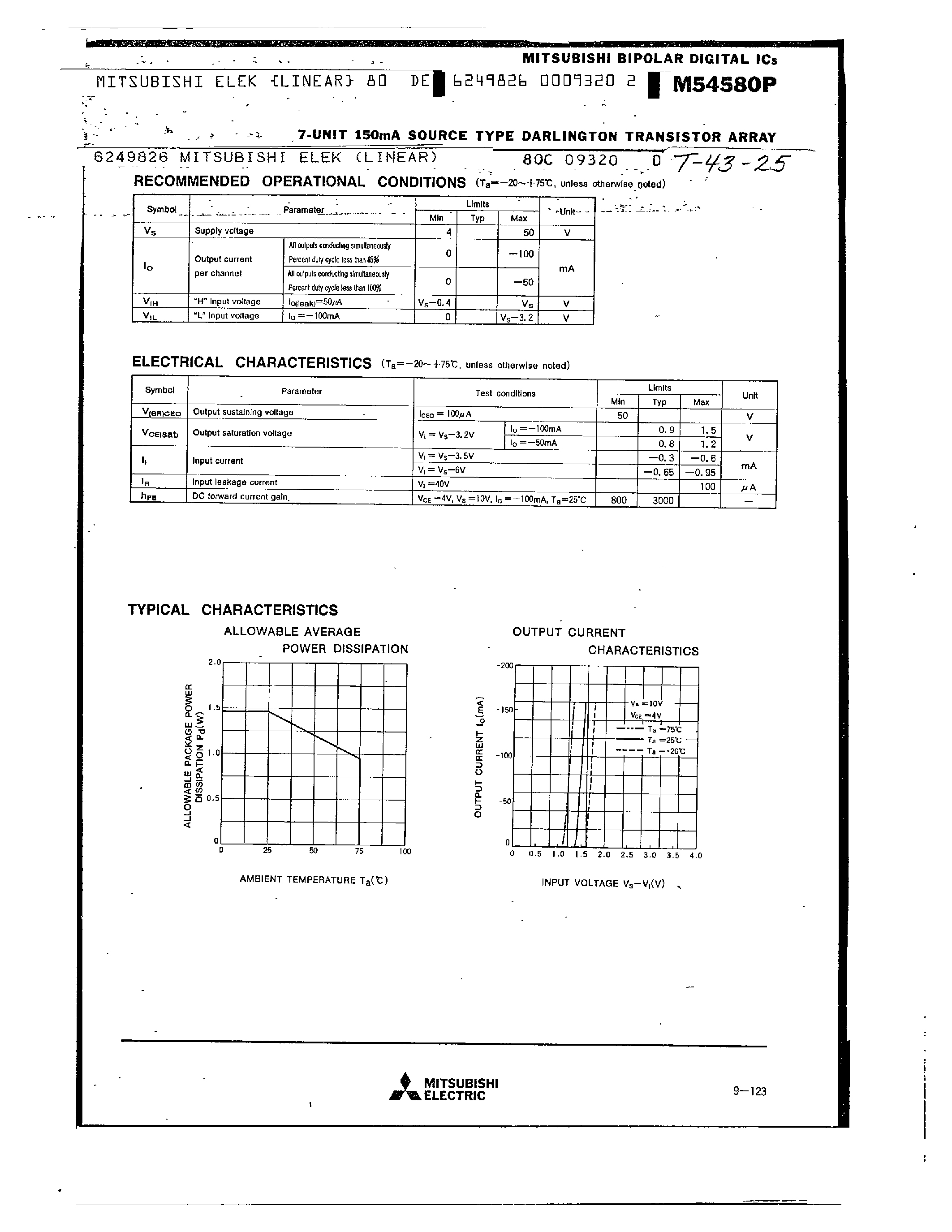 Даташит на микросхему M54580P страница 2 Даташит M54580P - 7 UNIT 150MA SOURCE TYPE DARLINGTON TRANSISTOR ARRAY страница 2