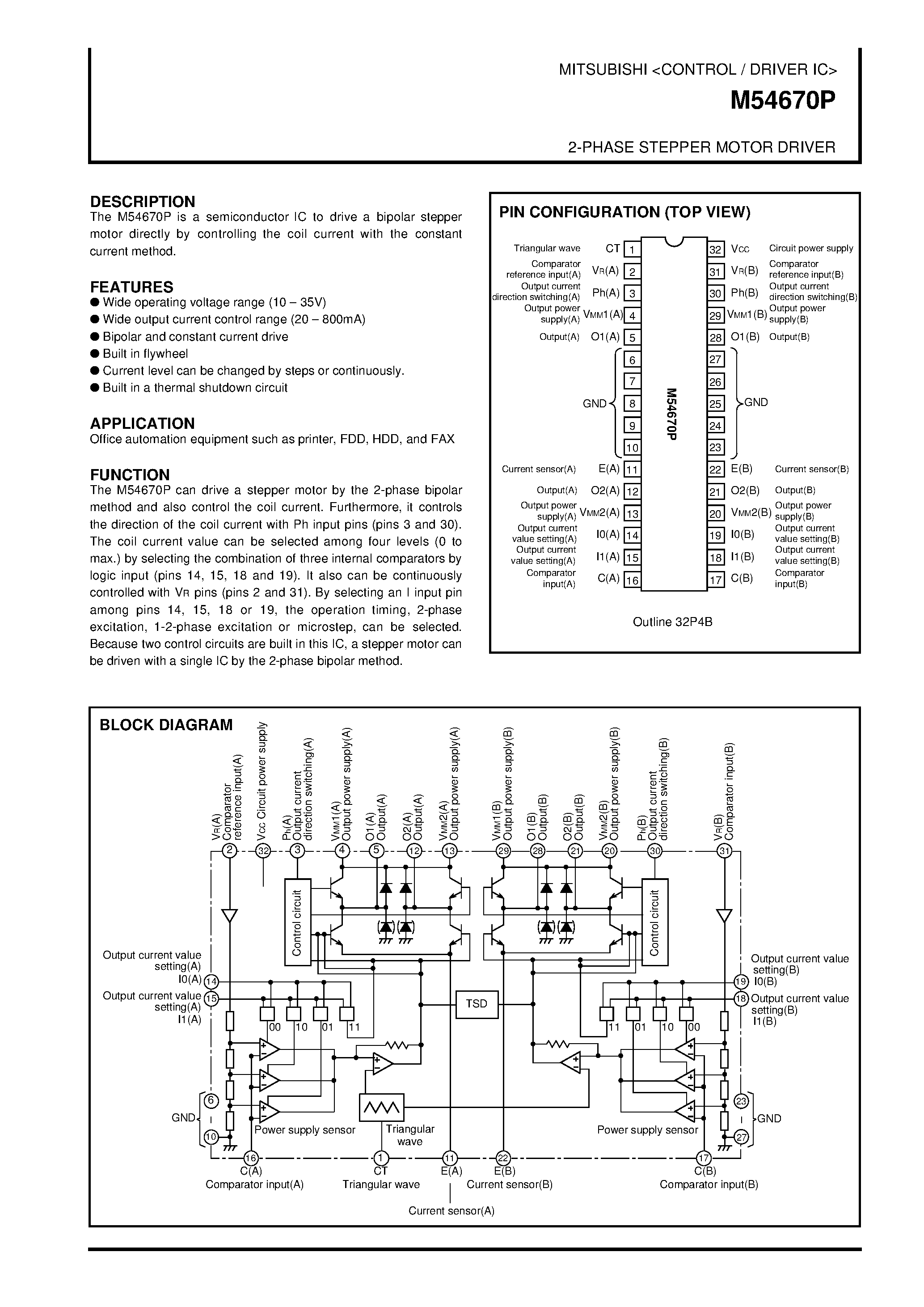 Datasheet M54670P - 2-PHASE STEPPER MOTOR DRIVER page 1