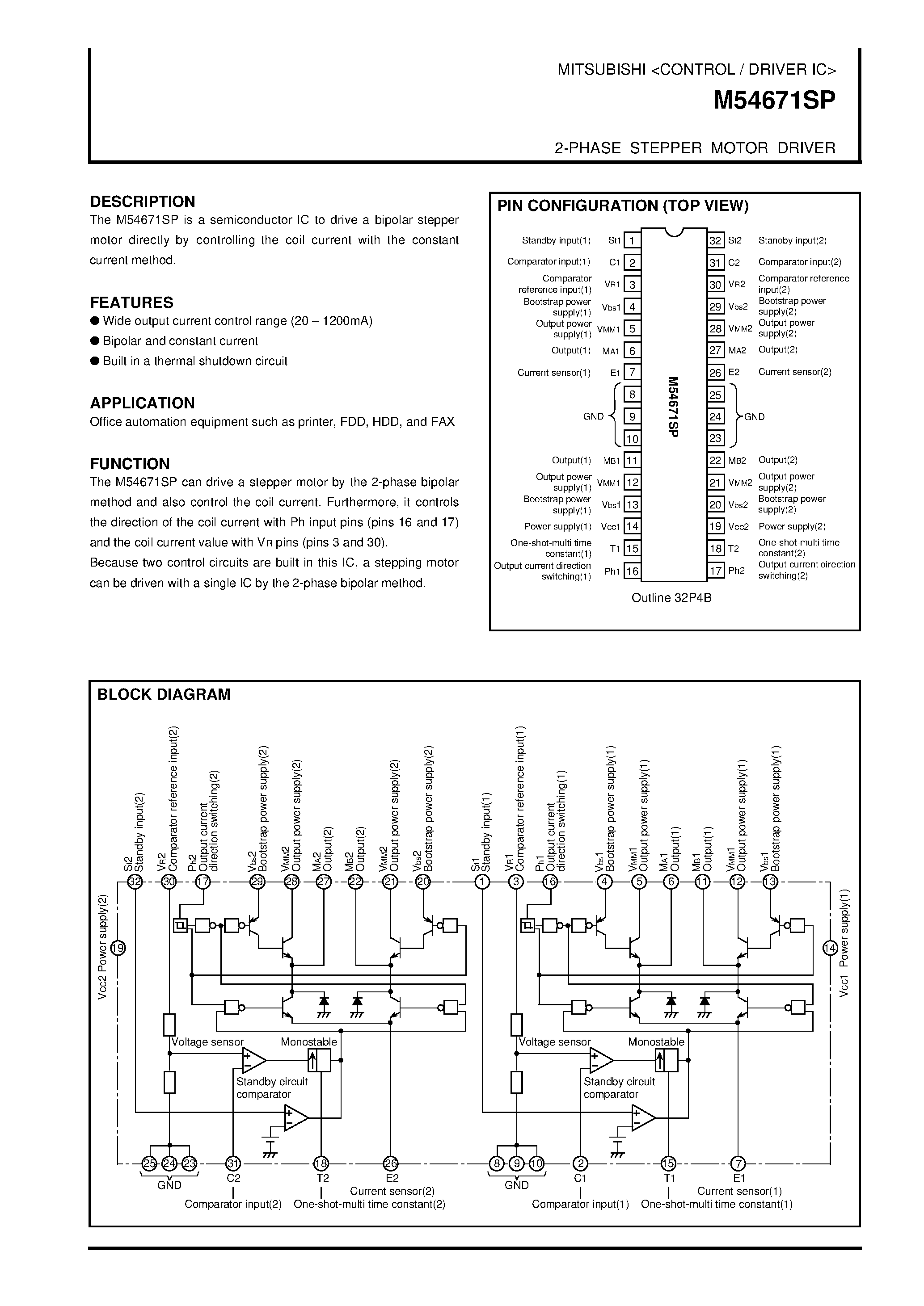 Datasheet M54671SP - 2-PHASE STEPPER MOTOR DRIVER page 1