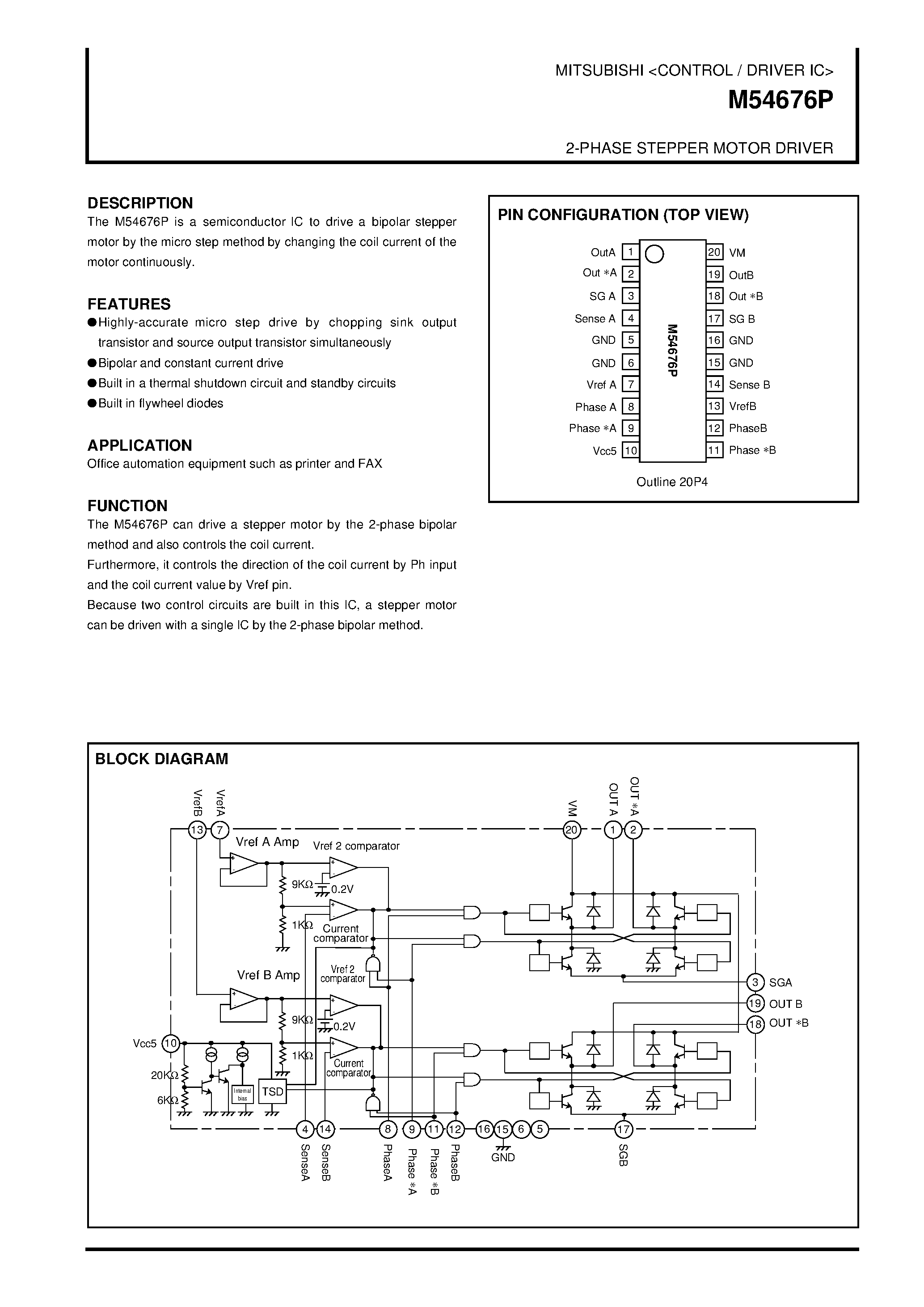 Datasheet M54676P - 2-PHASE STEPPER MOTOR DRIVER page 1