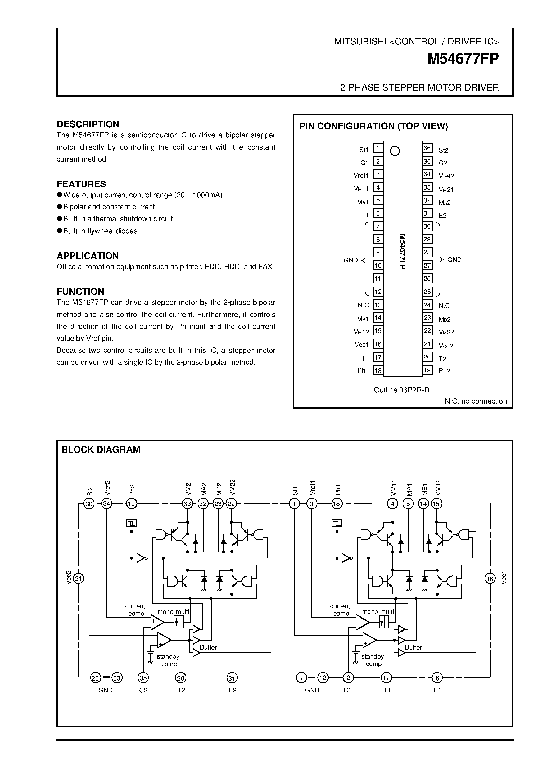 Datasheet M54677FP - 2-PHASE STEPPER MOTOR DRIVER page 1