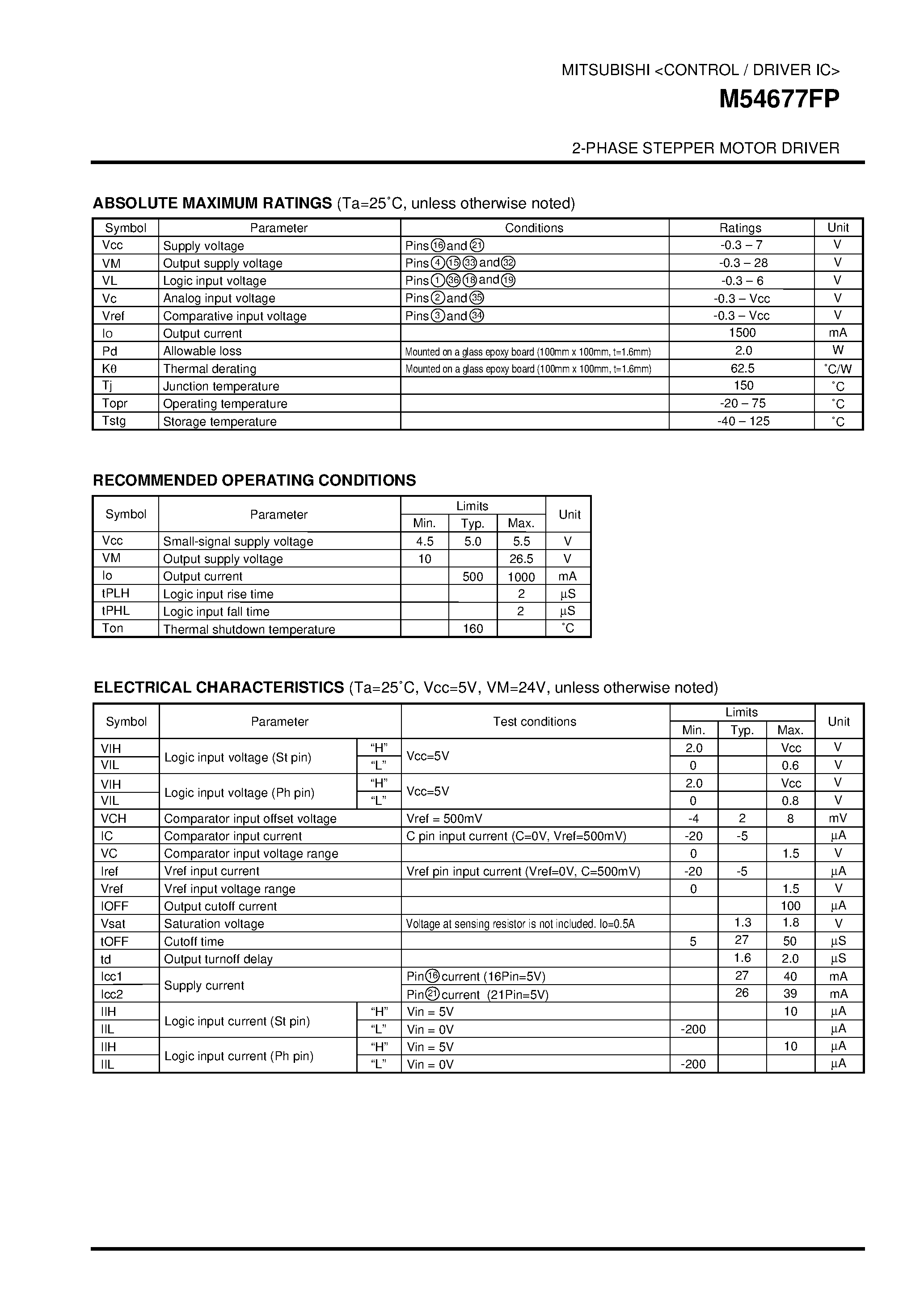 Datasheet M54677FP - 2-PHASE STEPPER MOTOR DRIVER page 2