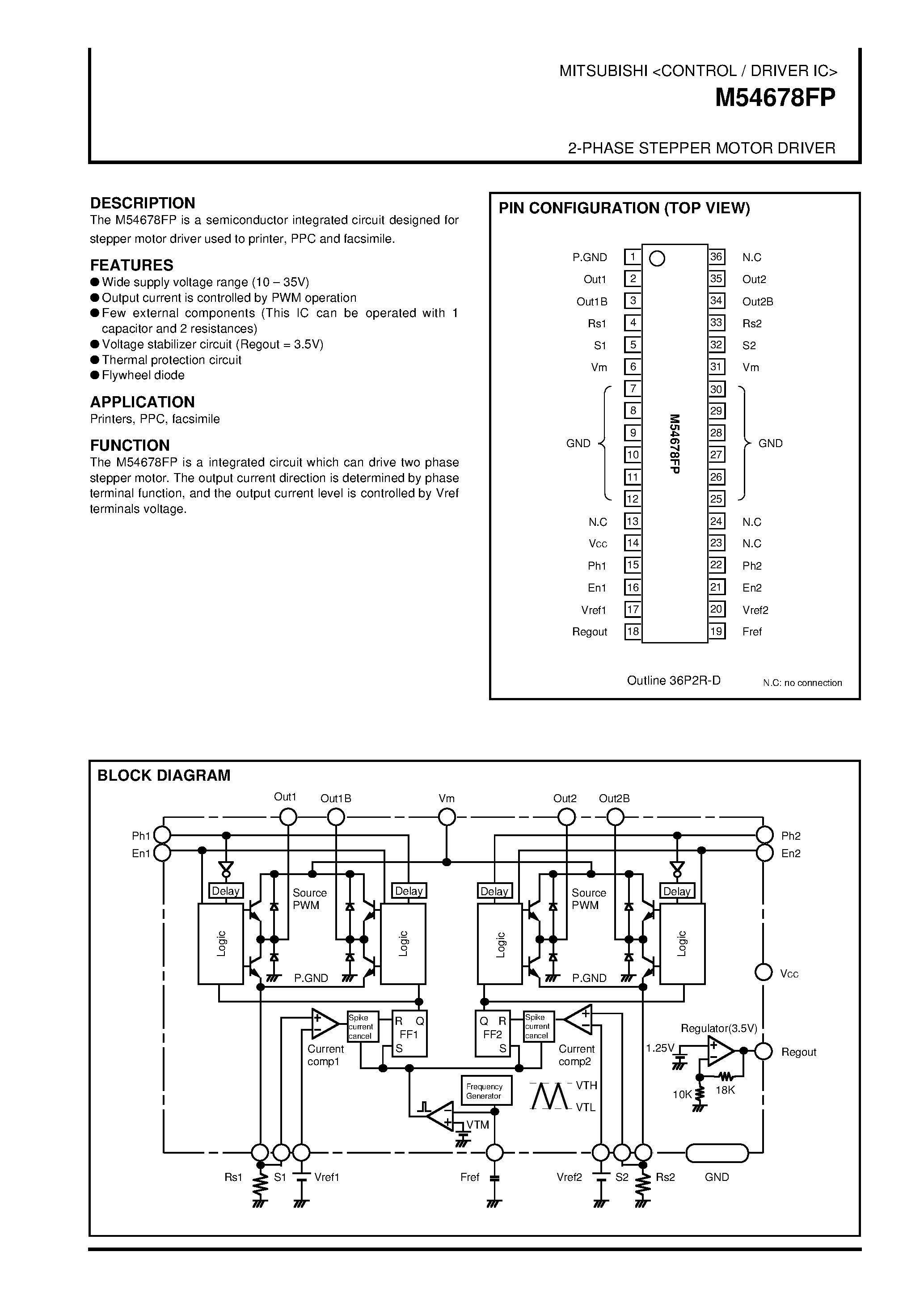 Datasheet M54678FP - 2-PHASE STEPPER MOTOR DRIVER page 1