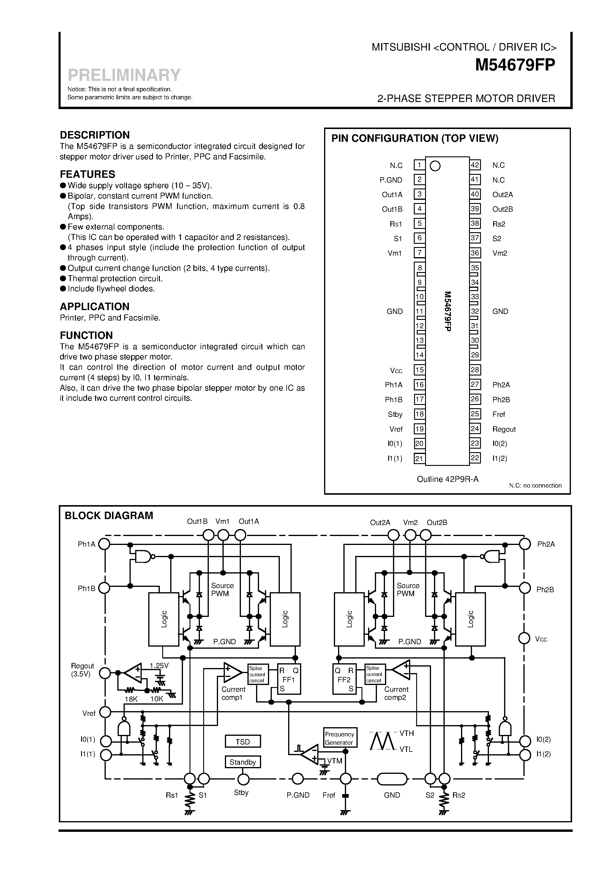 Datasheet M54679FP - 2-PHASE STEPPER MOTOR DRIVER page 1