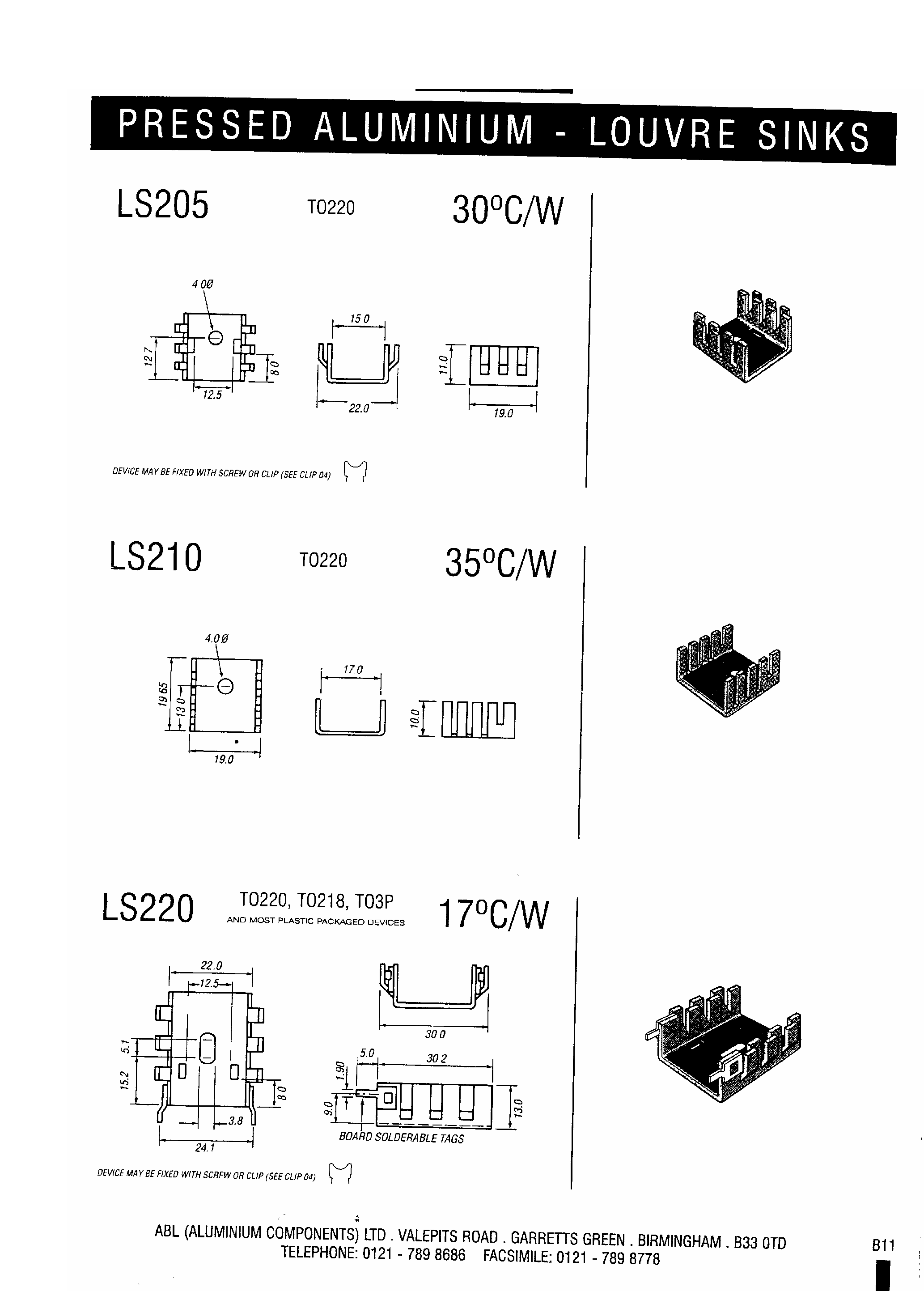 Datasheet LS220 - HEATSINK TO220-TO3P 17.0C-W page 1