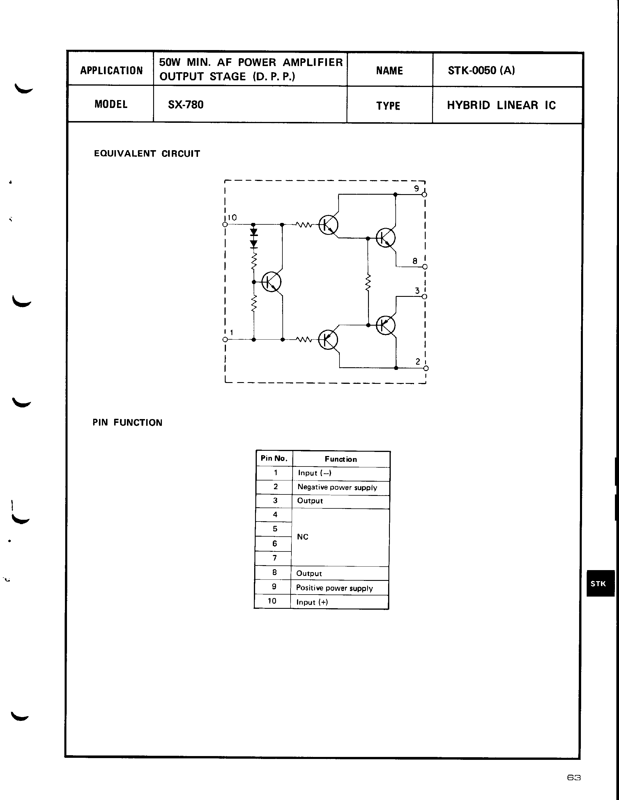 Datasheet STK0050 page 1 Datasheet STK0050 - 50W MIN AF POWER AMPLIFIER OUTPUT STAGE page 1